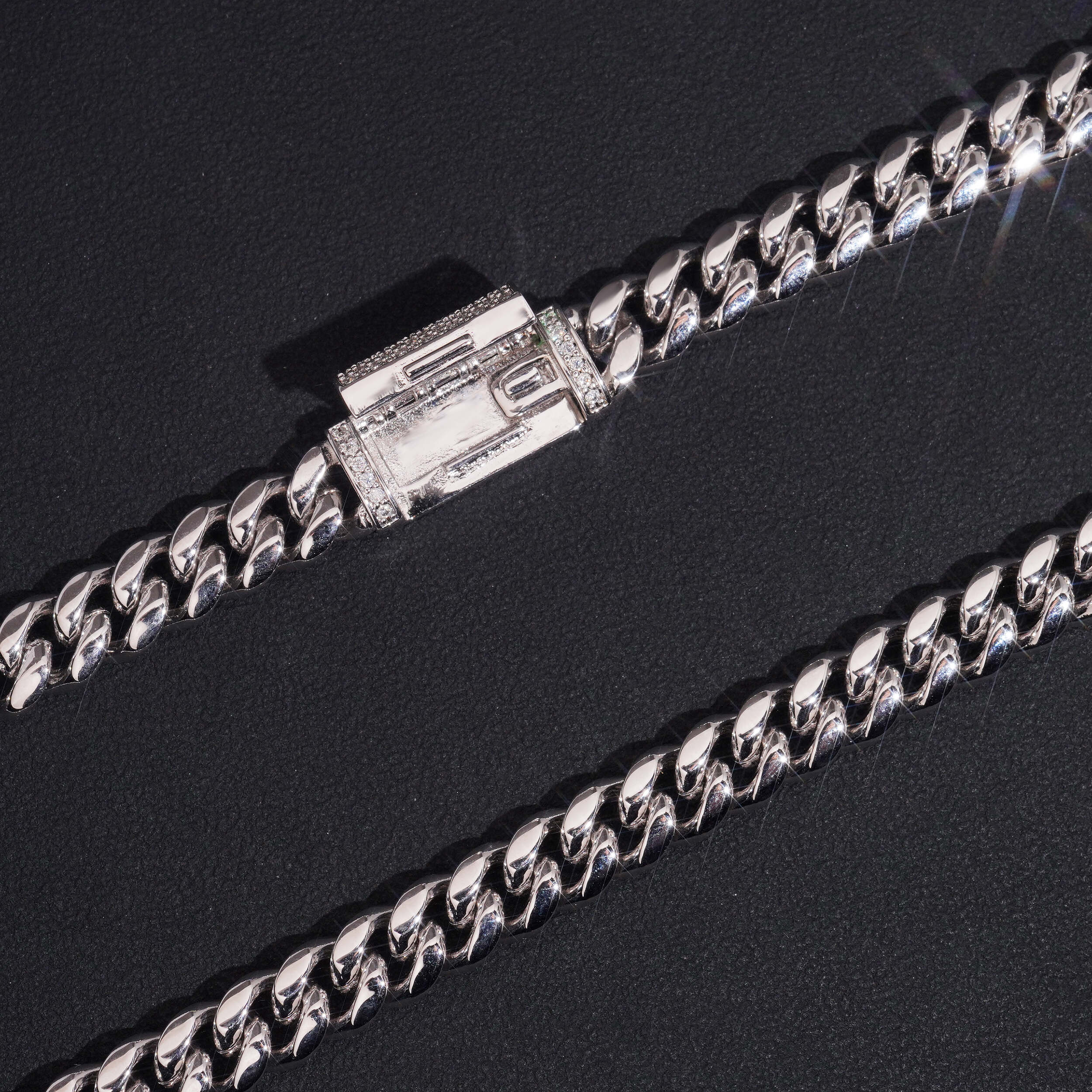Solid Silver Lab Diamond Cuban Link Chain Necklace 10MM Width