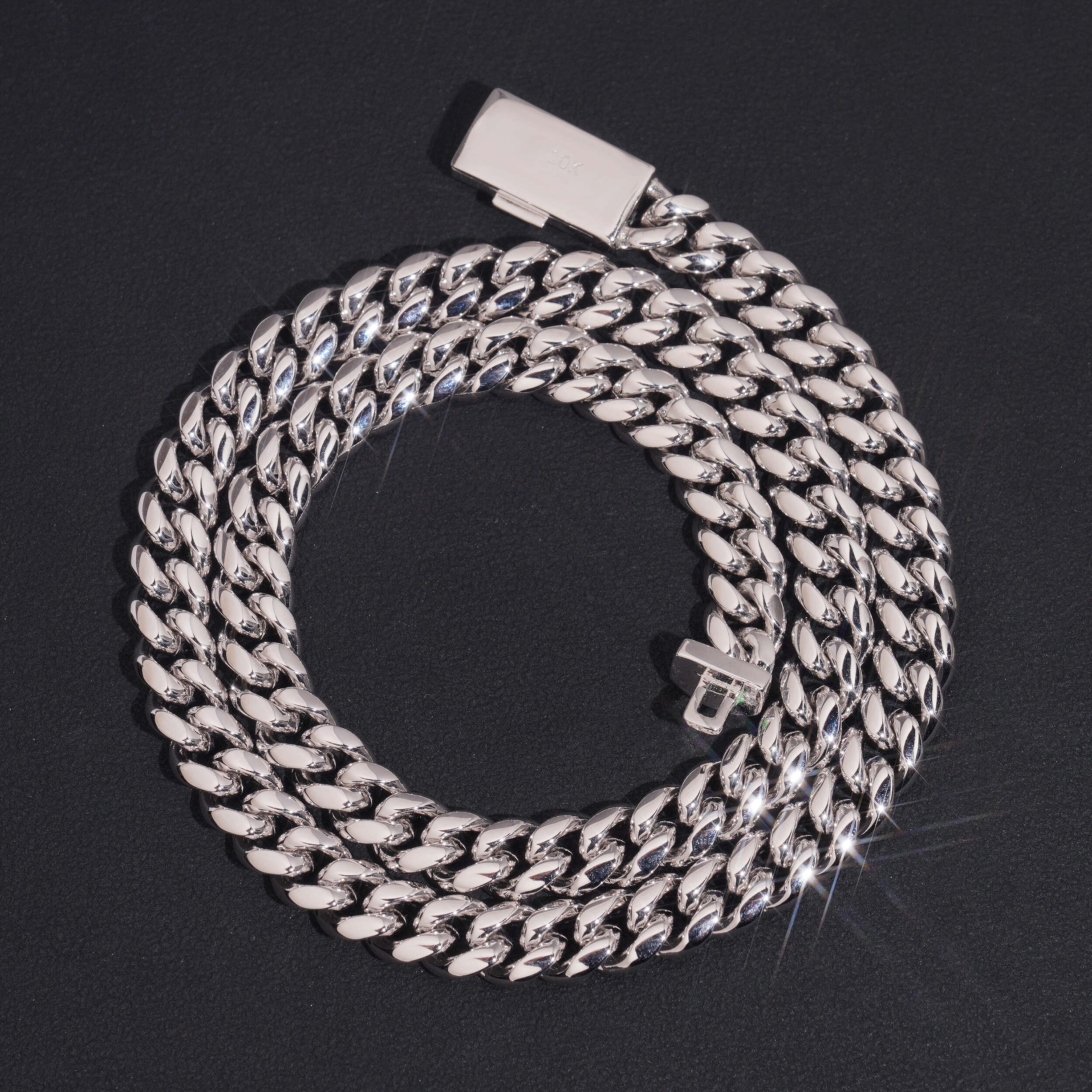 Solid Silver Lab Diamond Cuban Link Chain Necklace 10MM Width