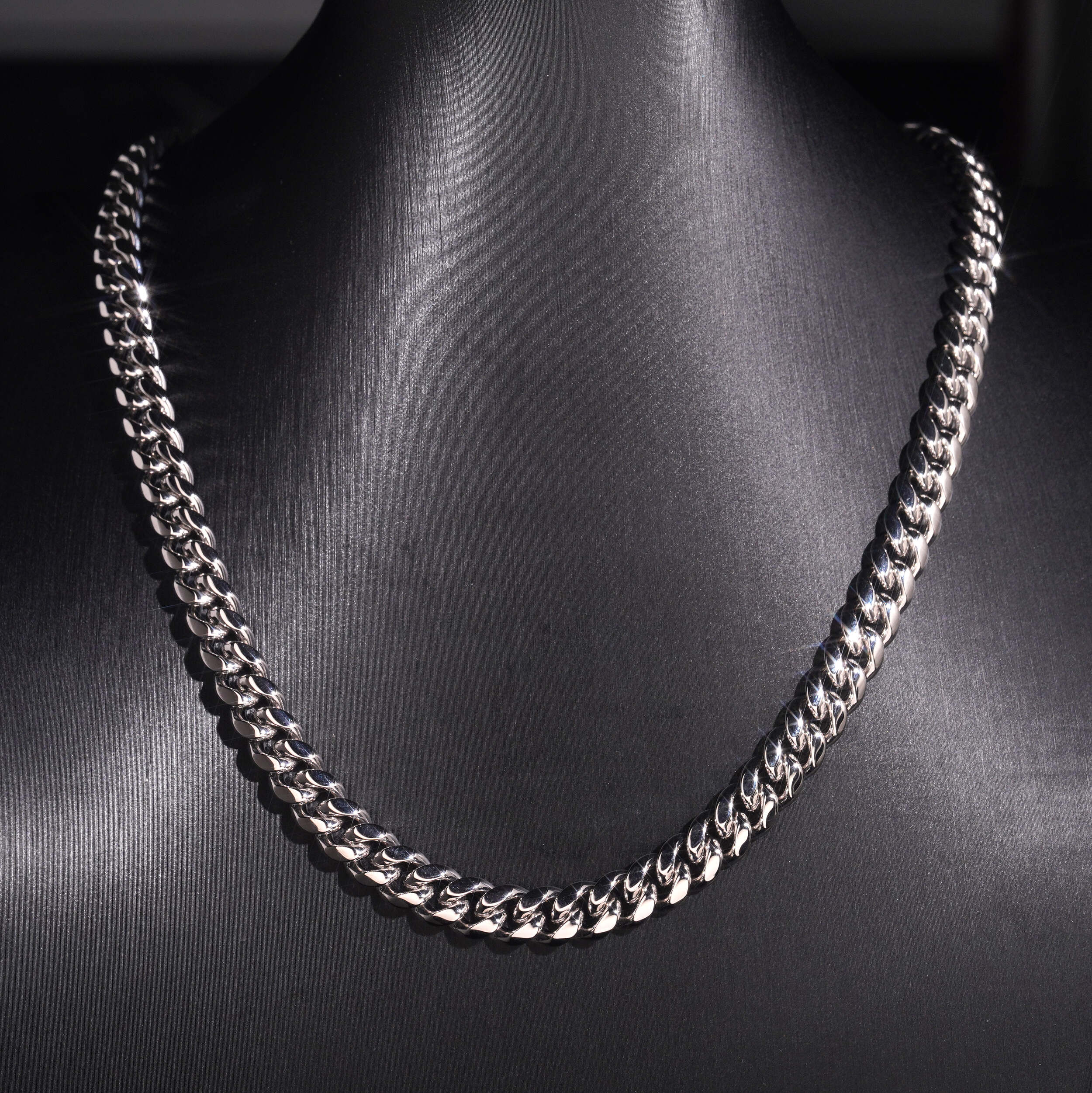 Solid Silver Lab Diamond Cuban Link Chain Necklace 10MM Width