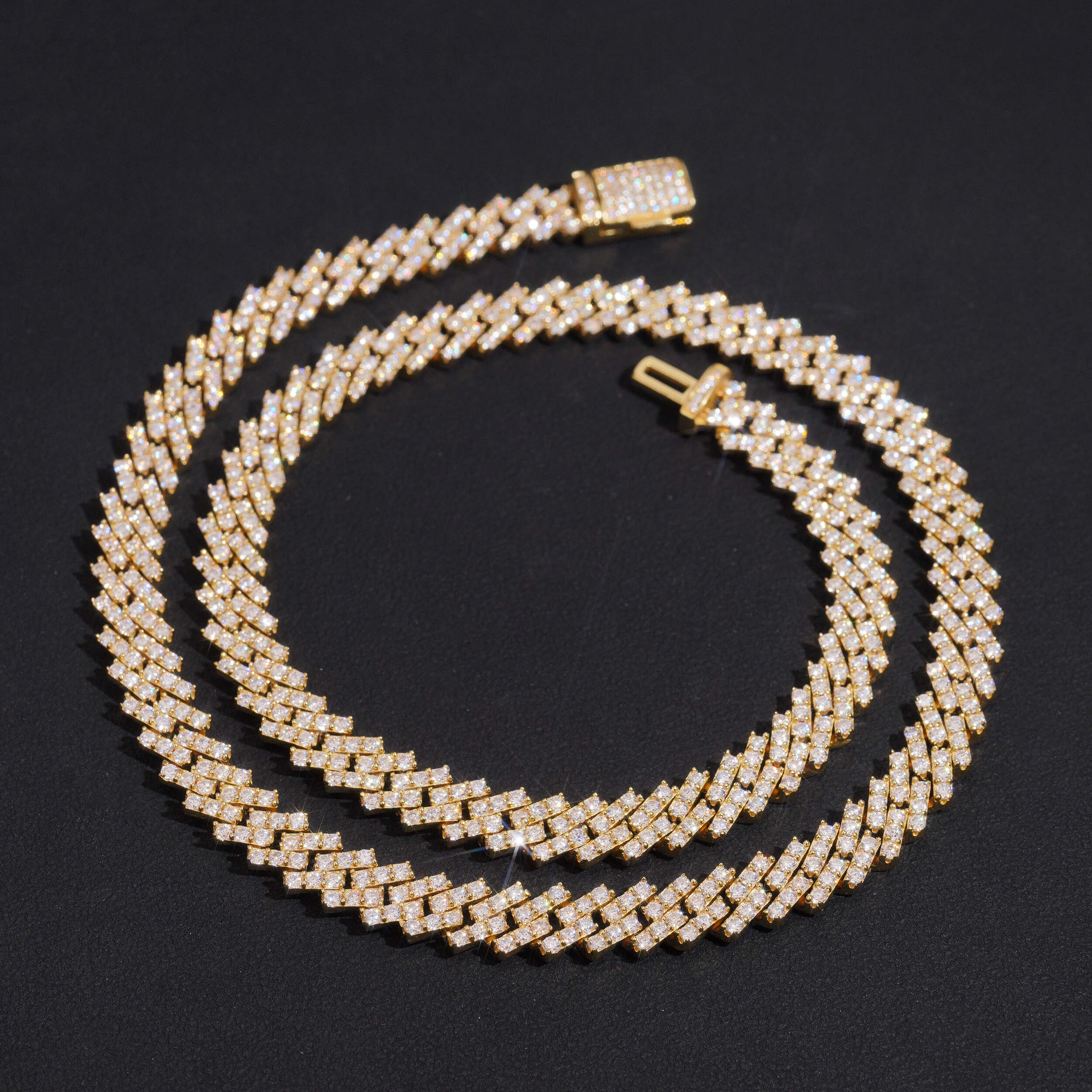 Iced Out 18K Yellow Gold Lab Grown Diamond Cuban Link Chain Necklace