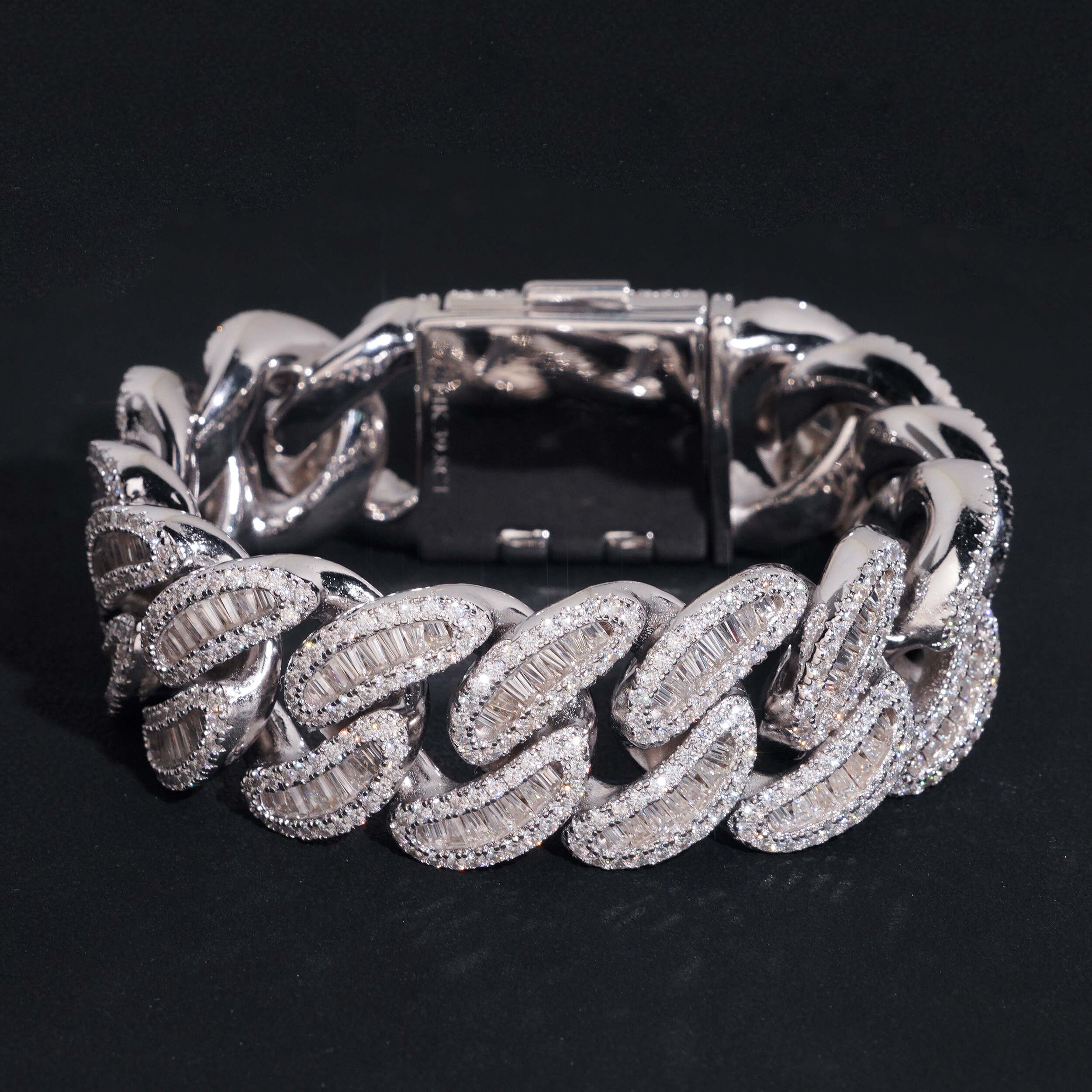 Sterling Silver 925 New Size 24MM Baguette Moissanite Diamond Cuban Link Bracelet VVS