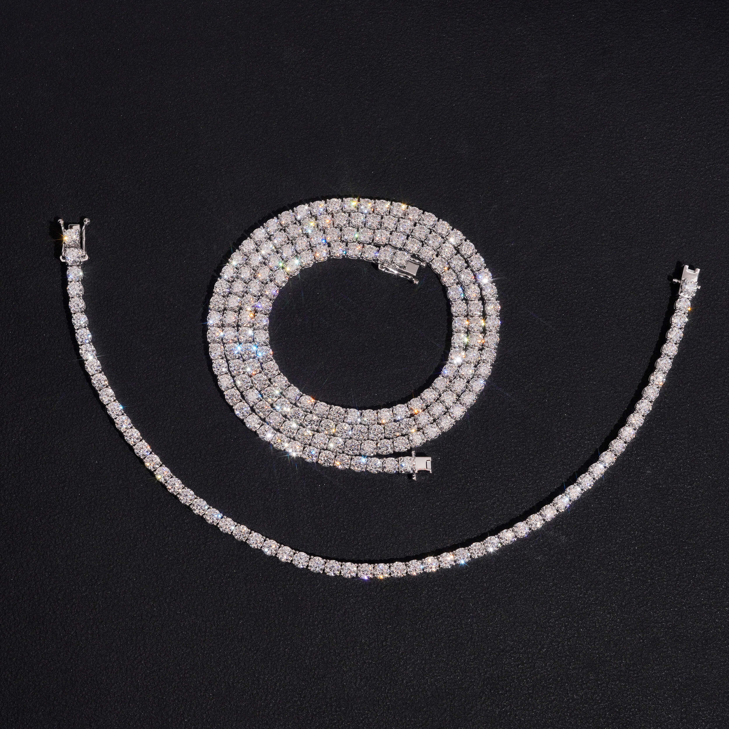 3MM 4MM Moissanite Diamond Tennis Necklace 10K Gold