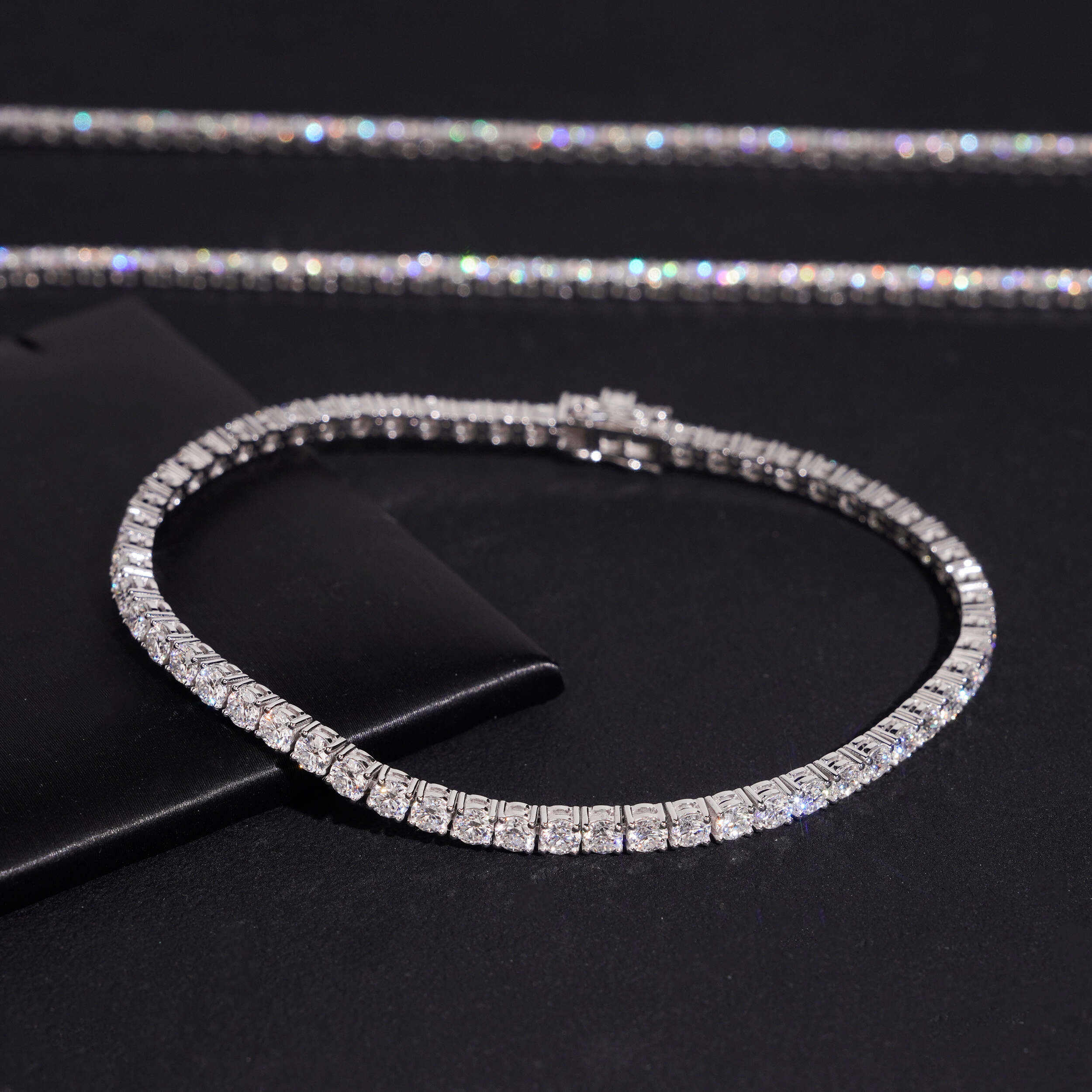 3MM 4MM Moissanite Diamond Tennis Necklace 10K Gold