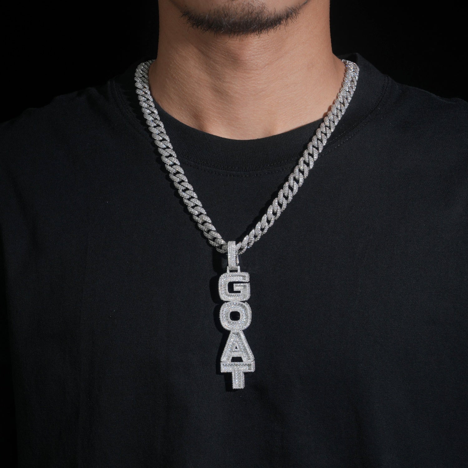 Vertical Letter Iced Out Moissanite Diamodn Goat Pendant