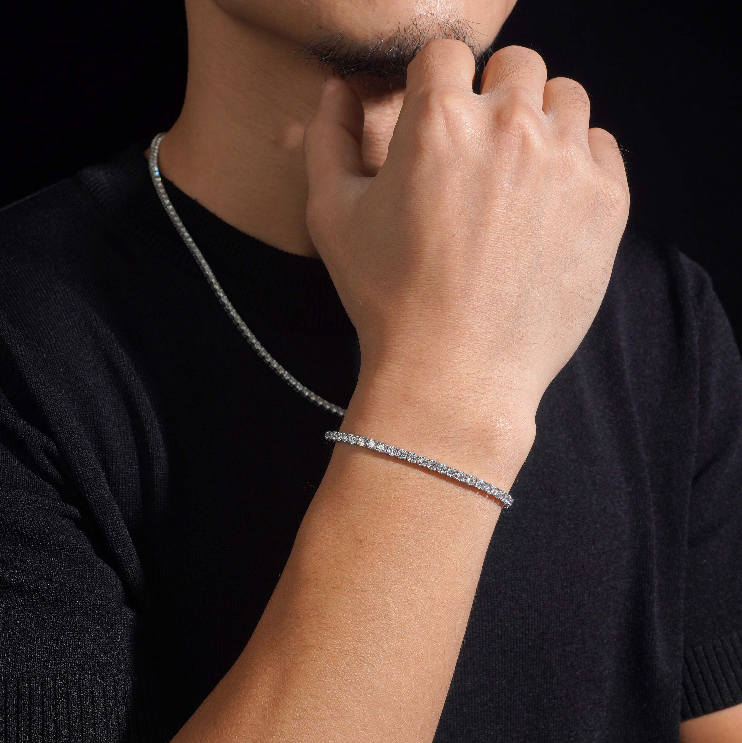 3MM 4MM Moissanite Diamond Tennis Necklace 10K Gold