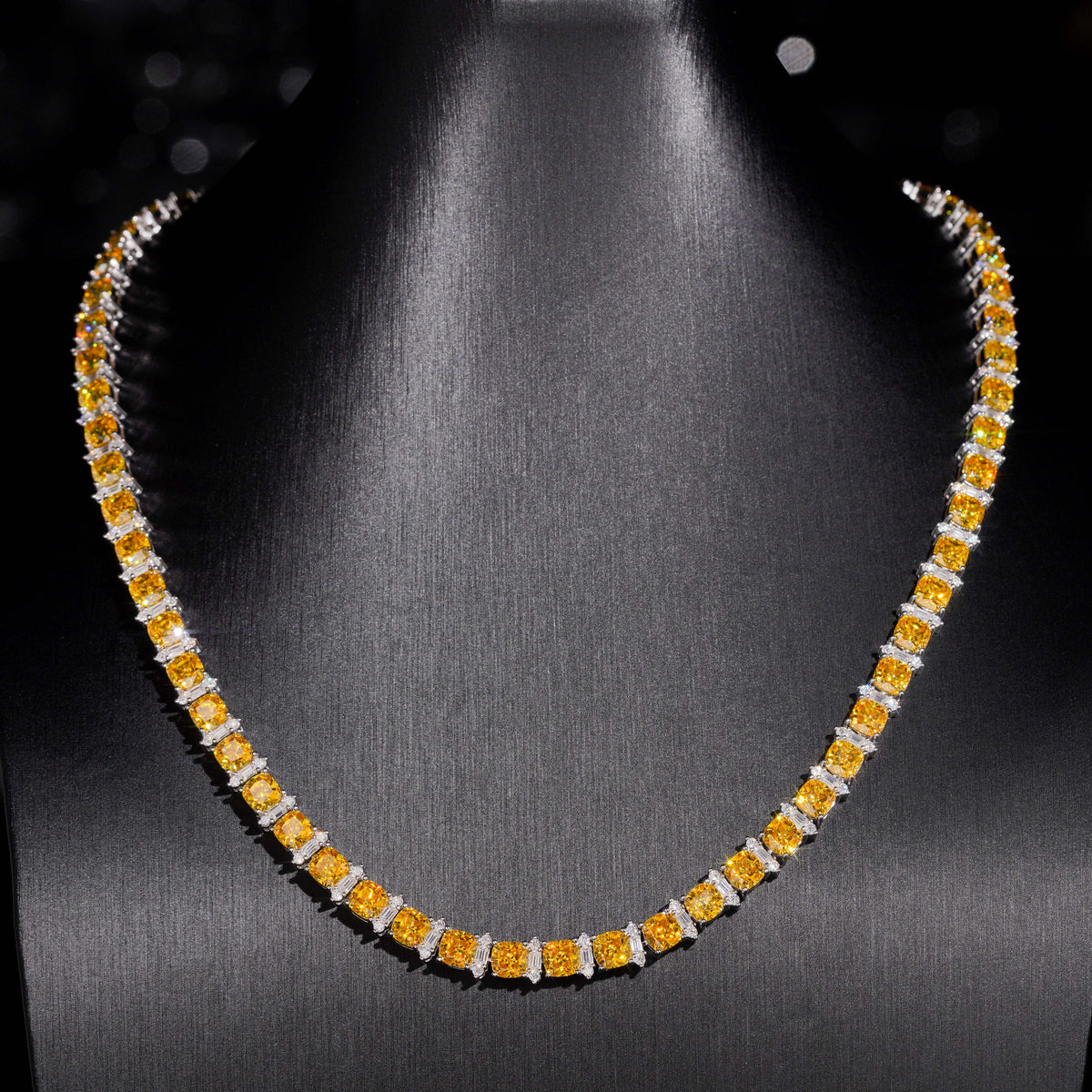 Custom Made Yellow Mix White Moissanite Tennis Chain Necklace