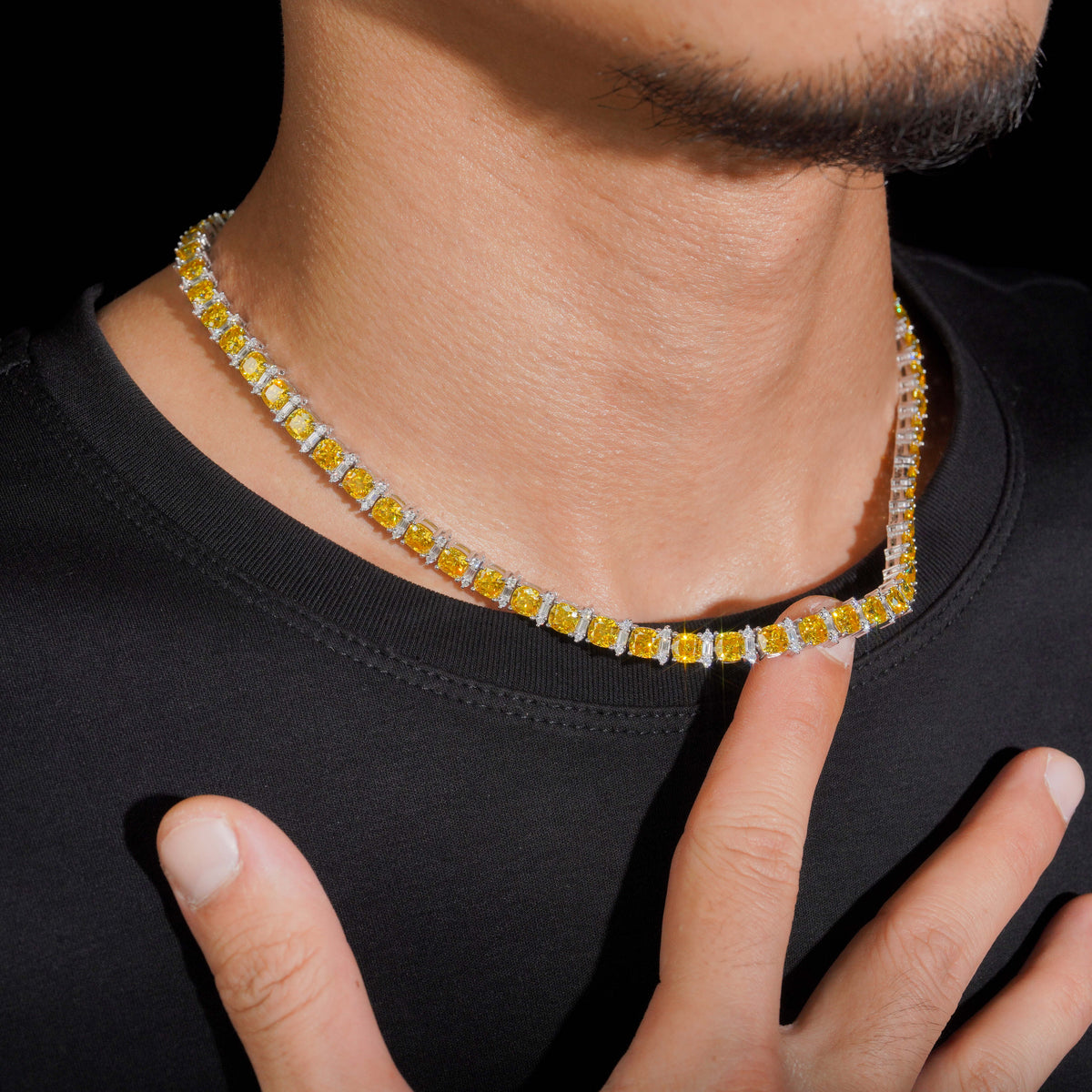 Custom Made Yellow Mix White Moissanite Tennis Chain Necklace