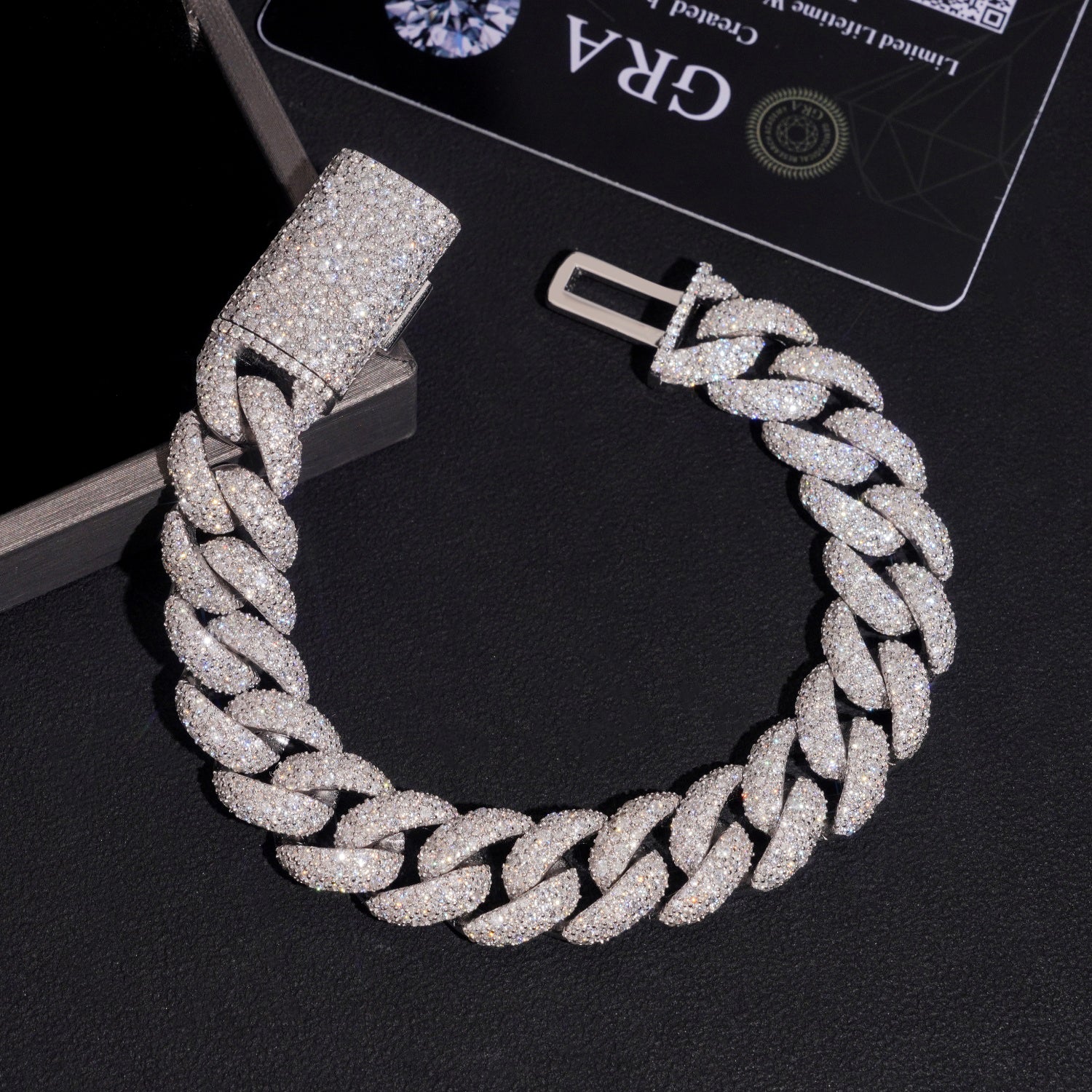 14MM Mosaic Setting Moissanite Diamond Cuban Link Bracelet