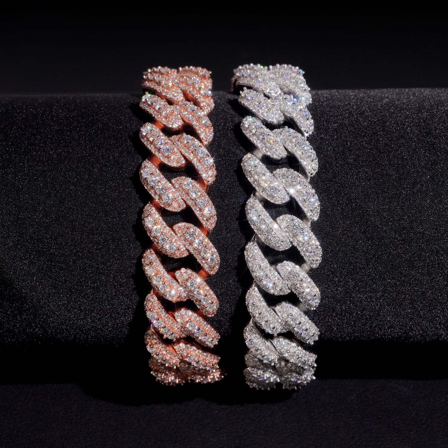 15MM Raised Stone Three Rows Moissanite Cuban Link Bracelet
