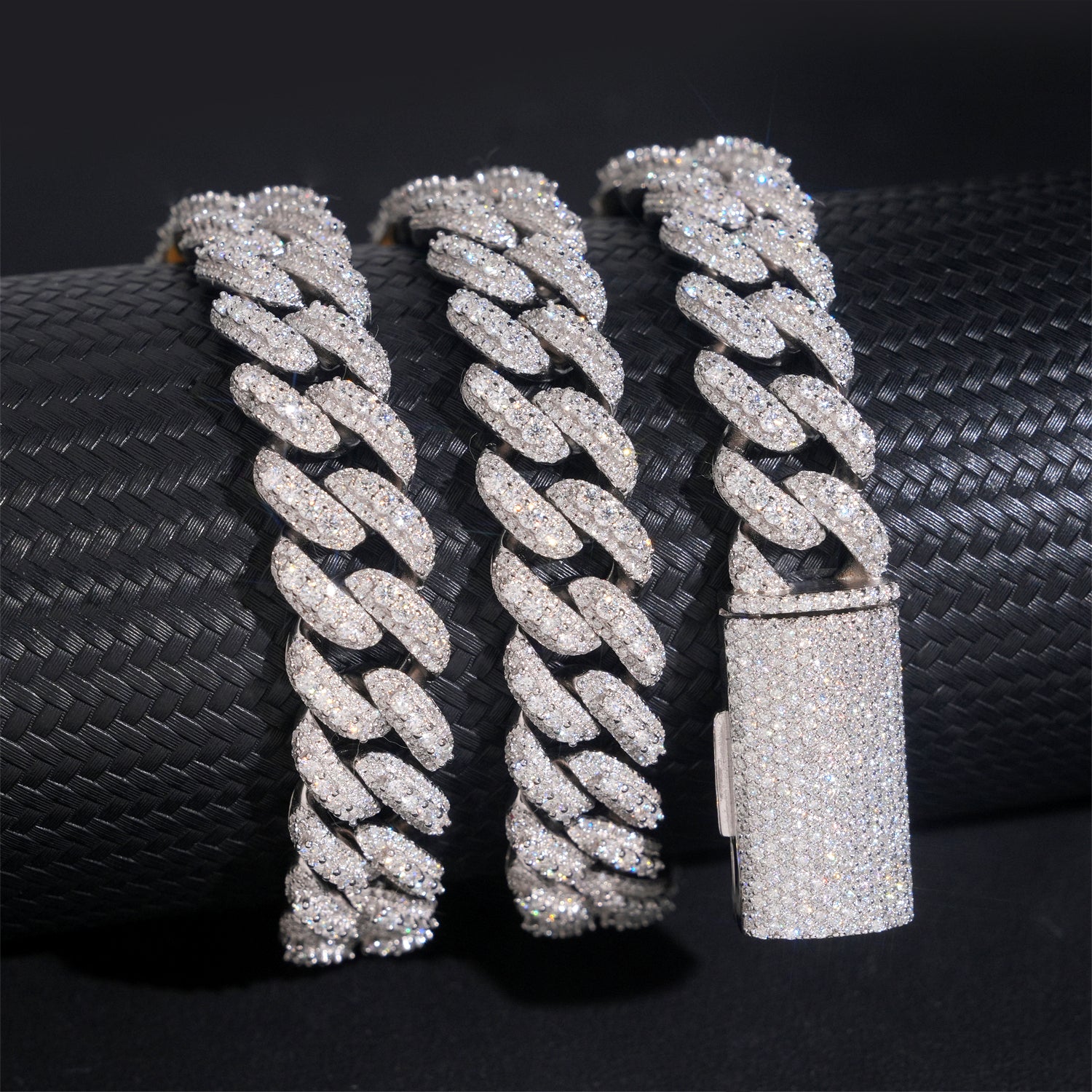 13MM Three Rows Raised Stone Lab Grown Diamond Cuban Chain Necklace