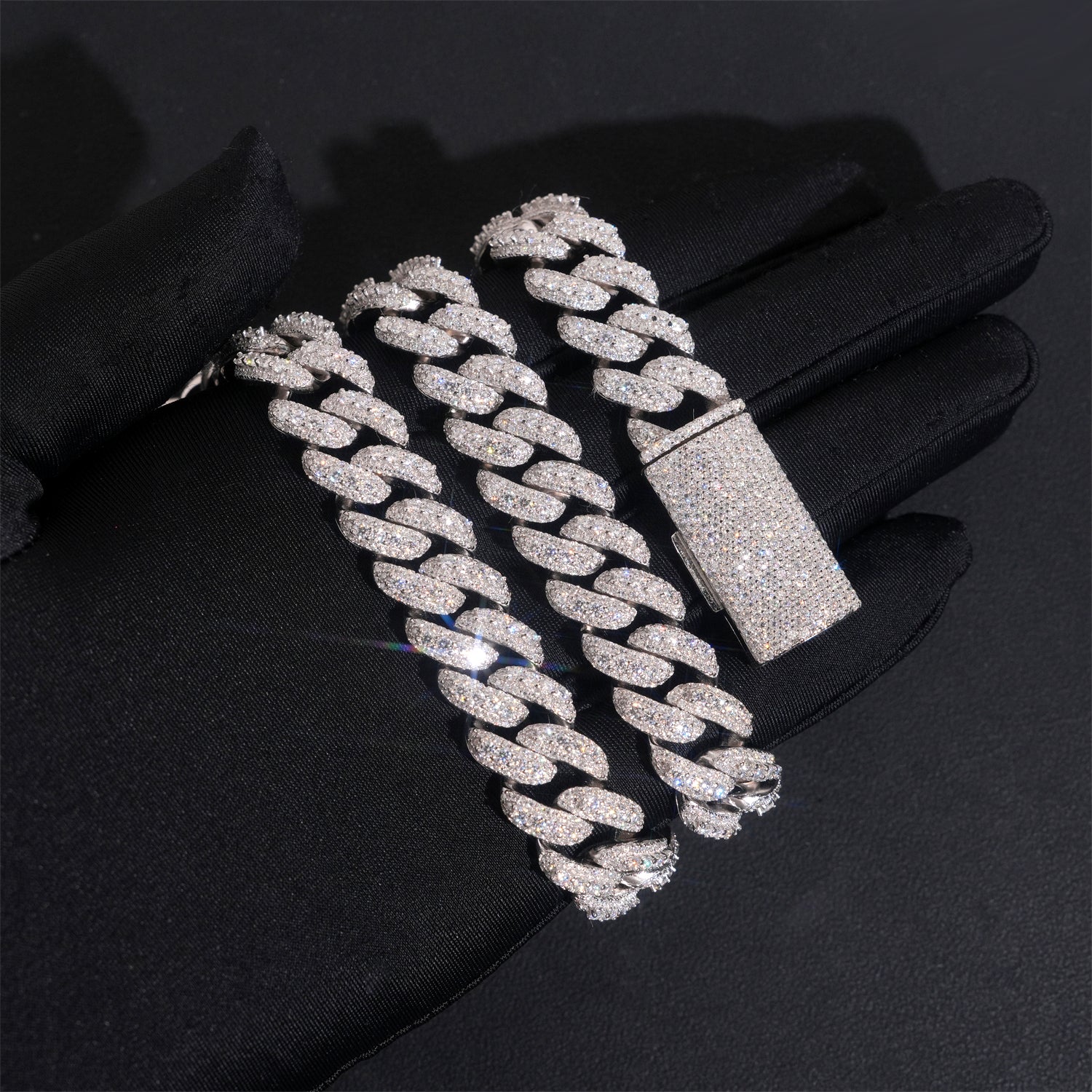 13MM Three Rows Raised Stone Lab Grown Diamond Cuban Chain Necklace