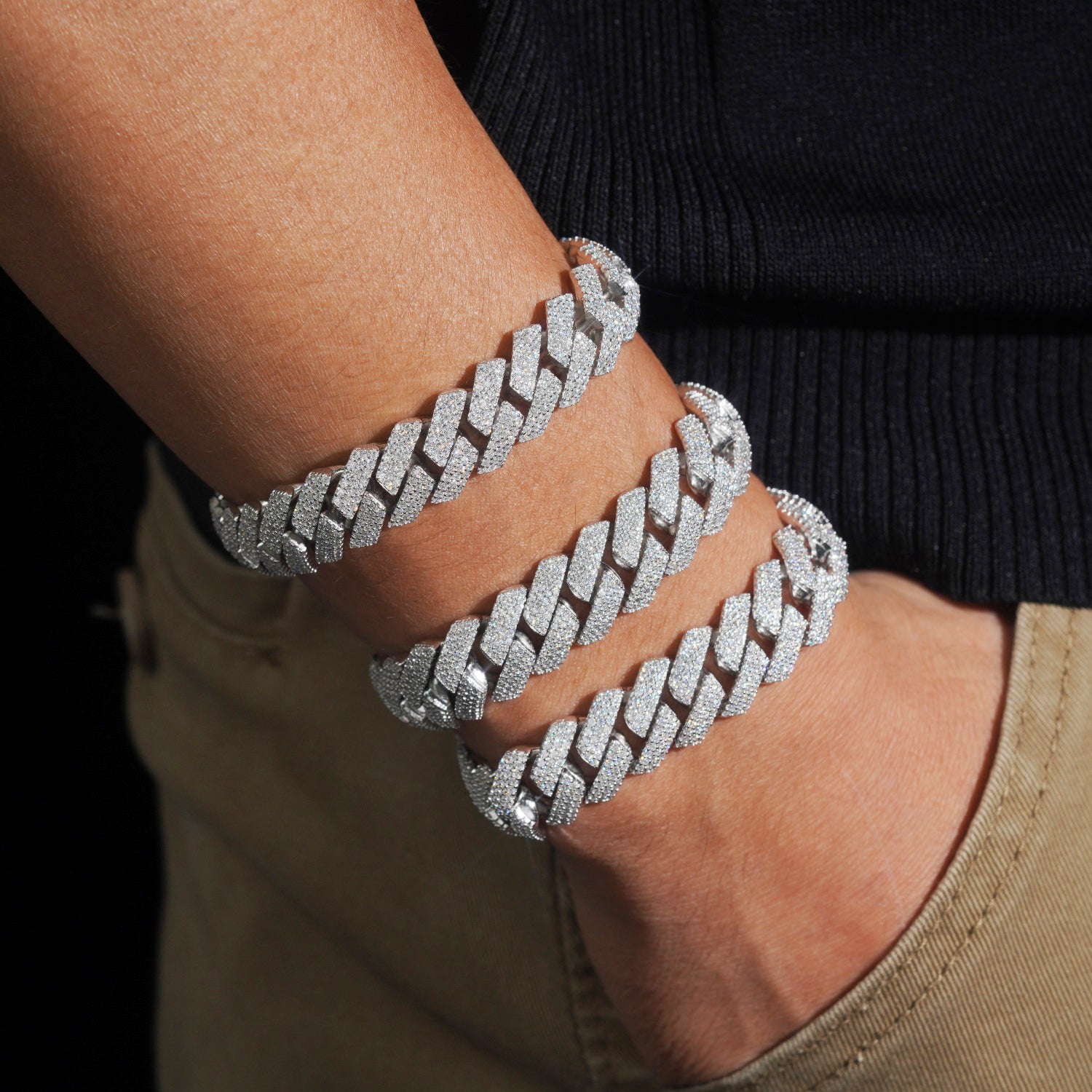 15MM Three Rows Prong Set Moissanite Diamond Cuban Link Bracelet