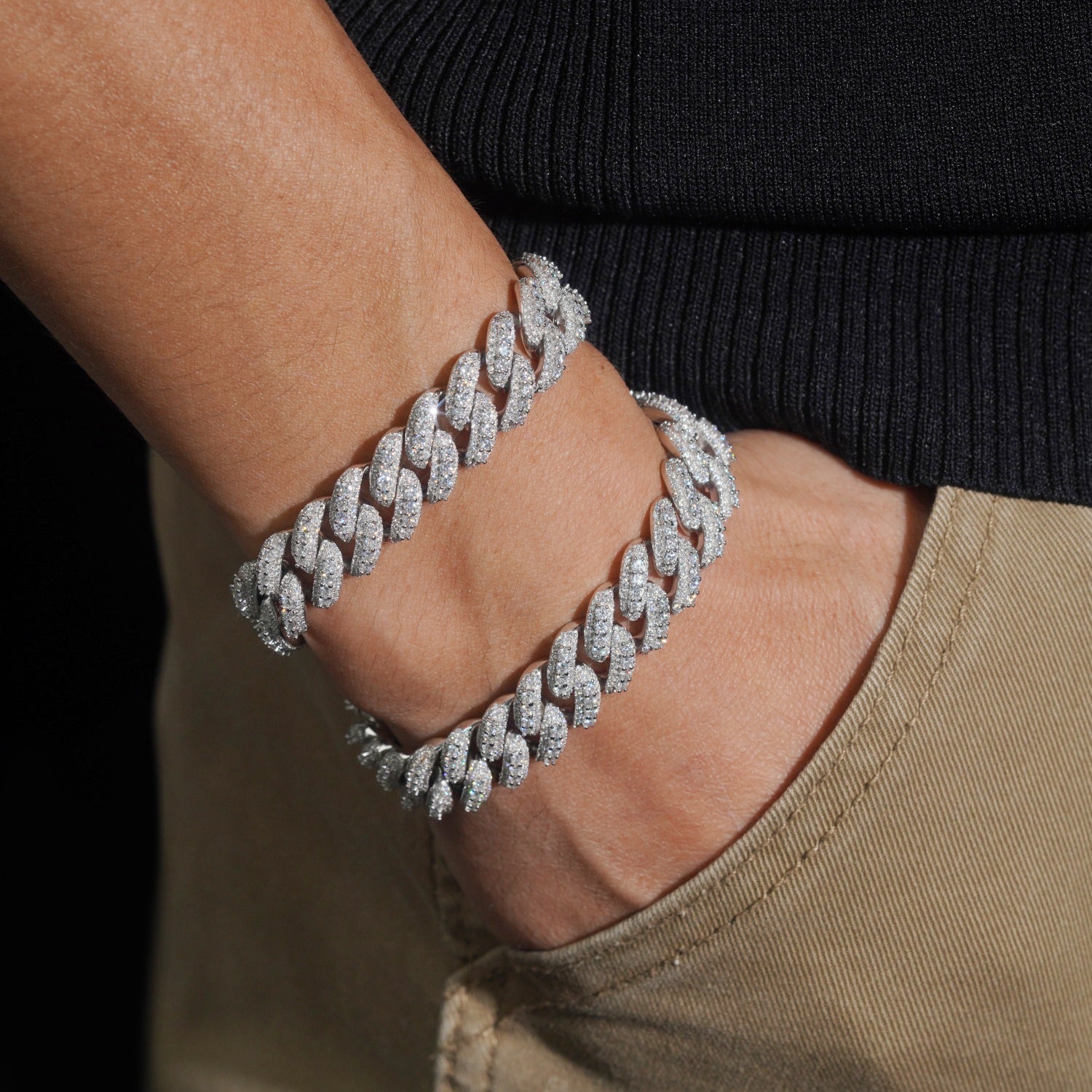 13MM Raised Stone Design Moissanite Cuban Link Bracelet