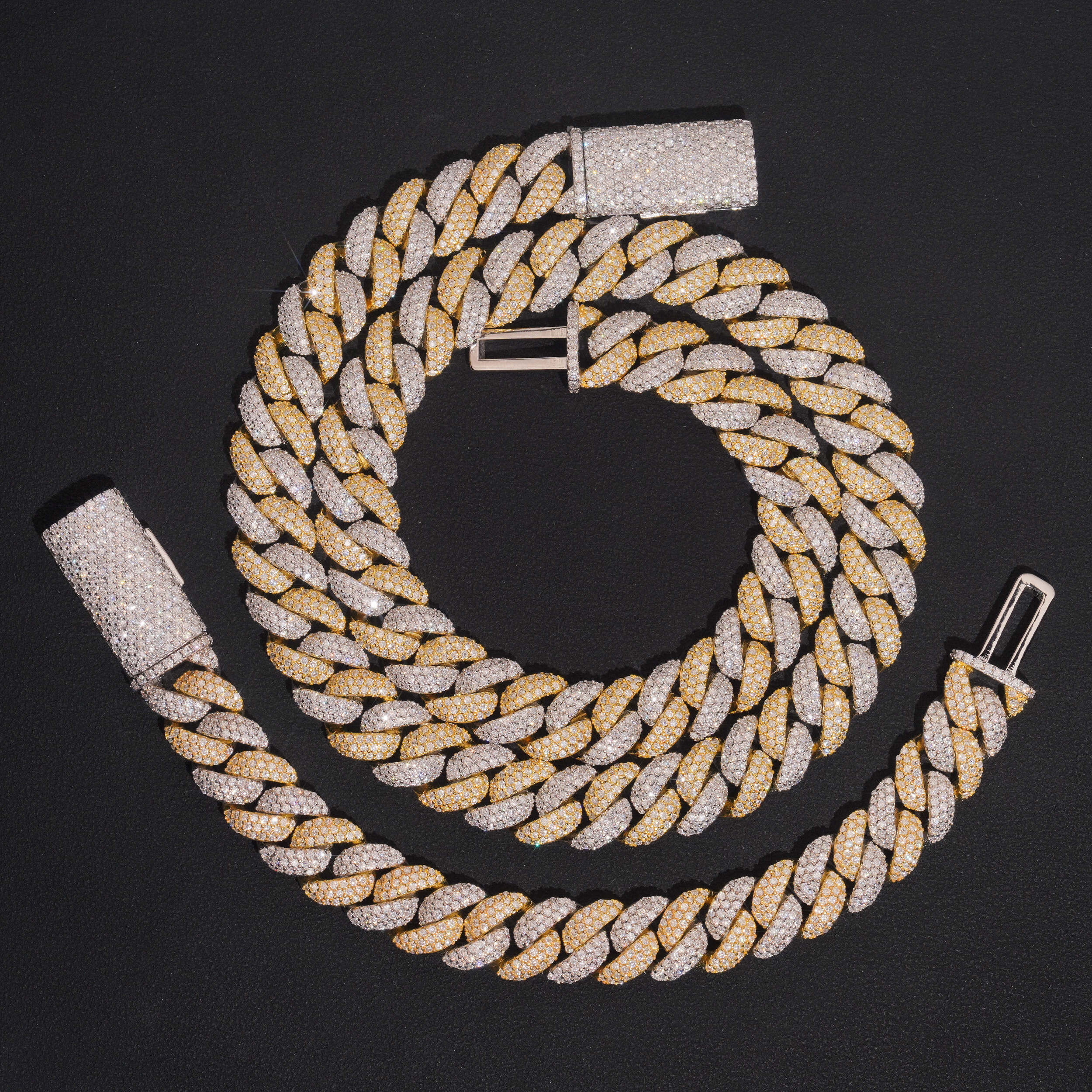 12MM Yellow Gold Two Tone Iced Out Moissanite Diamond Cuban Chain Necklace