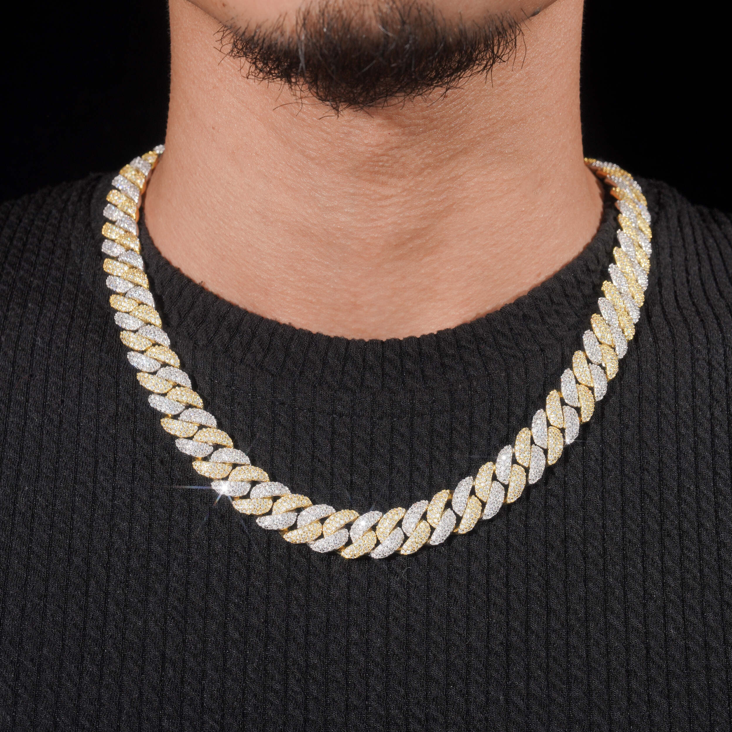 12MM Yellow Gold Two Tone Iced Out Moissanite Diamond Cuban Chain Necklace