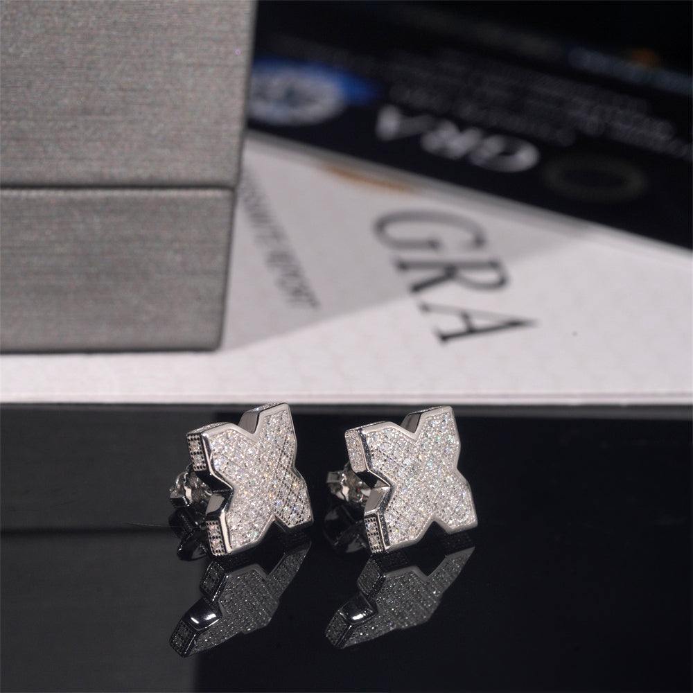 Clover Moissanite Earrings Men Style Iced Out VVS Diamond Moissanite