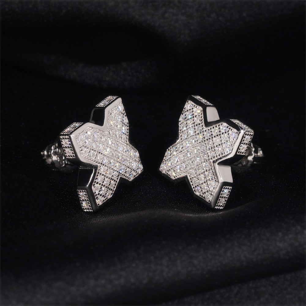 Clover Moissanite Earrings Men Style Iced Out VVS Diamond Moissanite
