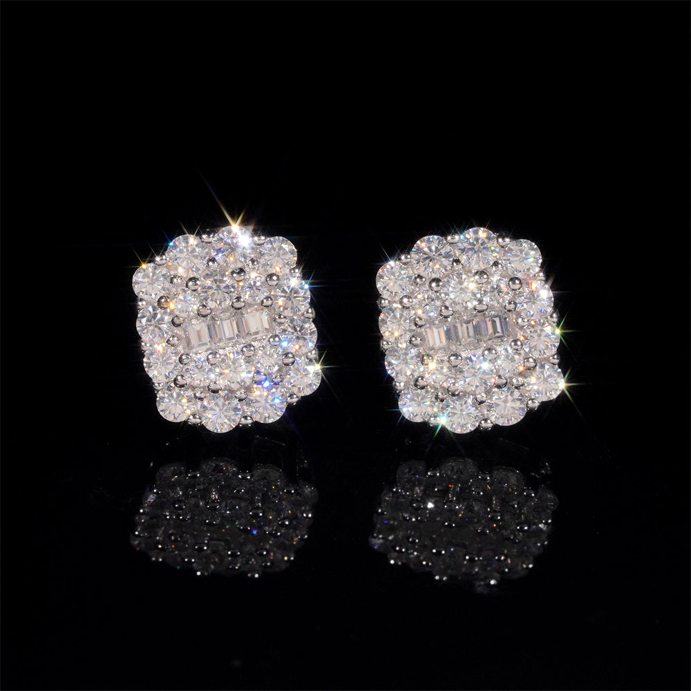 Rounx Mix Baguette Cut Moissanite Earrings For Unisex Iced Out Hip Hop Jewelry