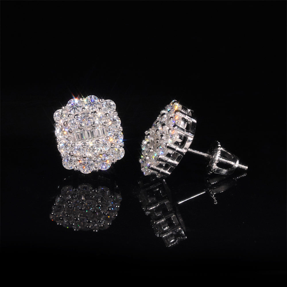 Rounx Mix Baguette Cut Moissanite Earrings For Unisex Iced Out Hip Hop Jewelry
