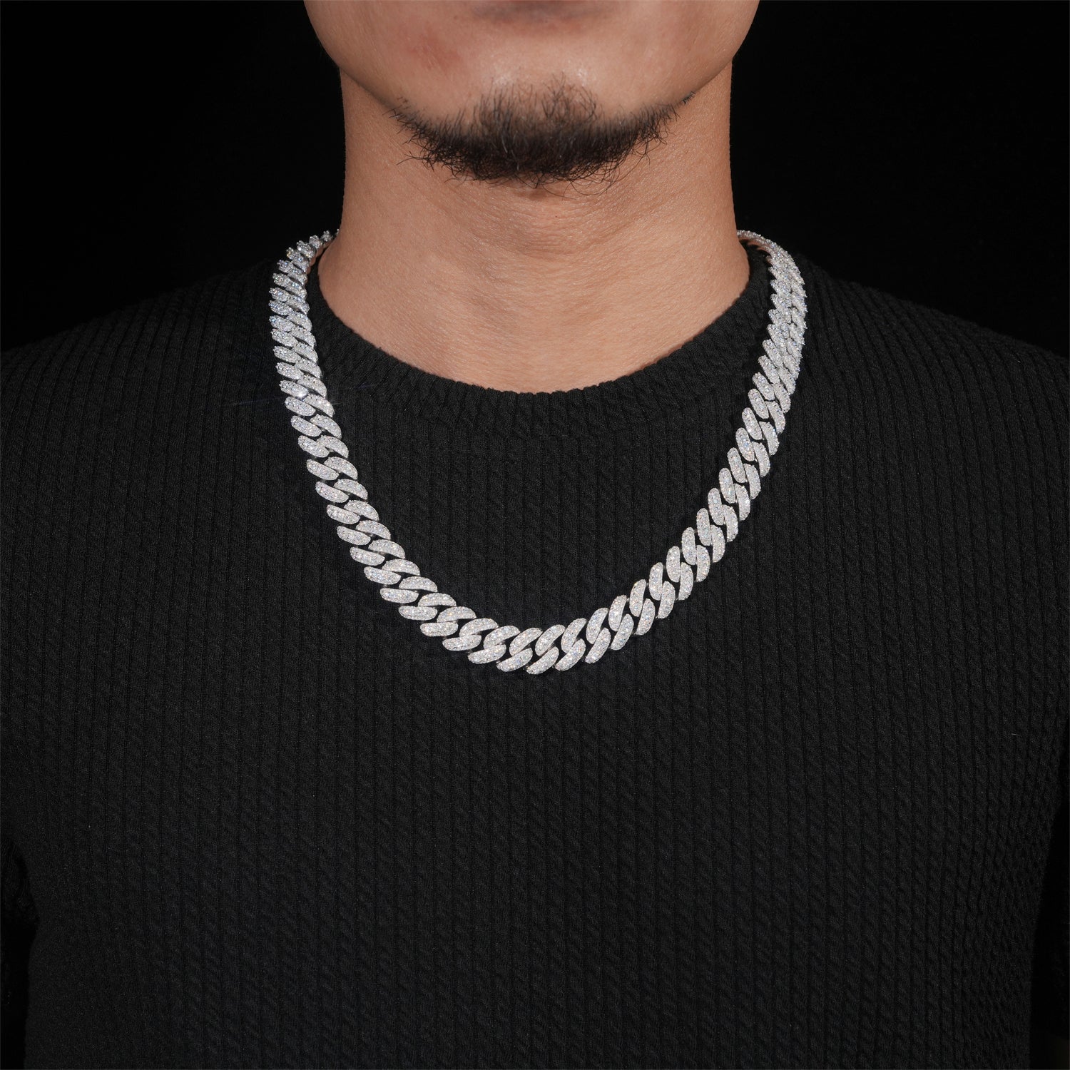 13MM Three Rows Raised Stone Lab Grown Diamond Cuban Chain Necklace