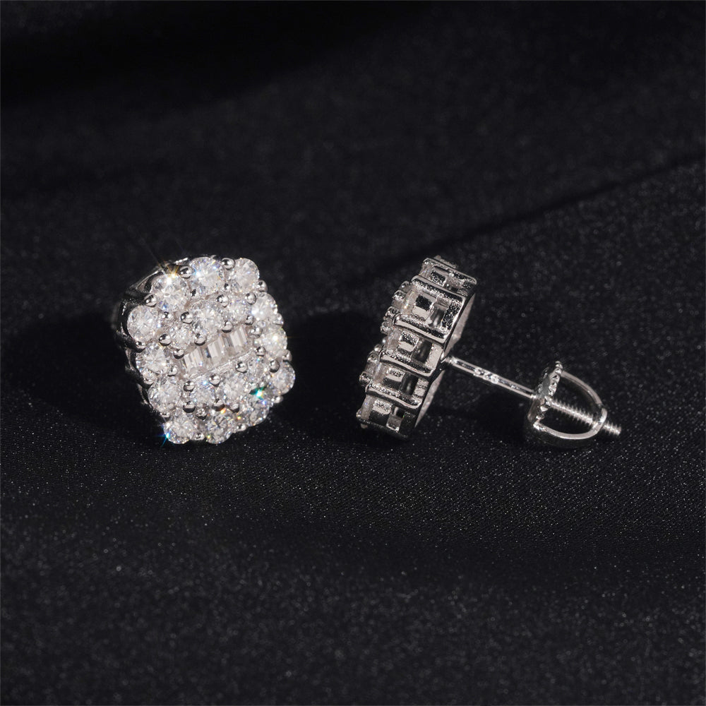 Rounx Mix Baguette Cut Moissanite Earrings For Unisex Iced Out Hip Hop Jewelry