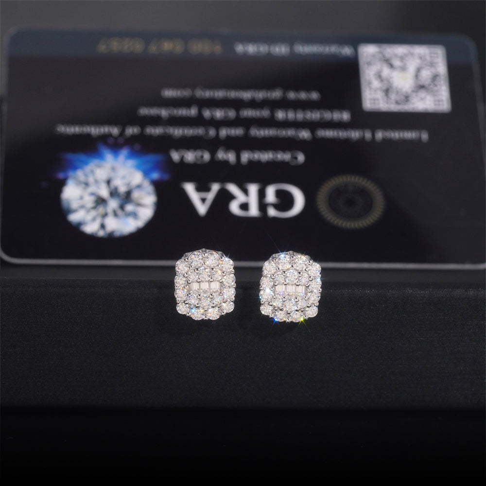 Rounx Mix Baguette Cut Moissanite Earrings For Unisex Iced Out Hip Hop Jewelry