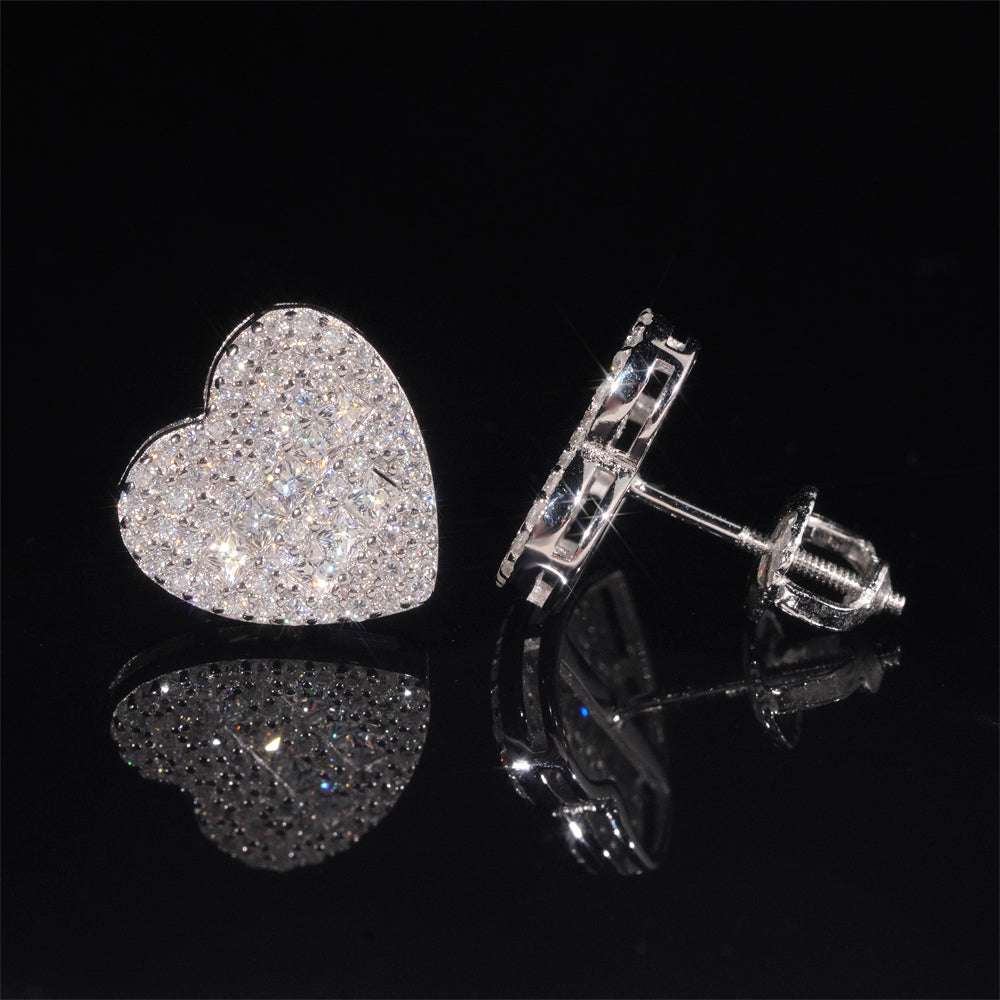 Heart Sahped VVS Moissanite Stud Earrings Screw Back With GRA Report