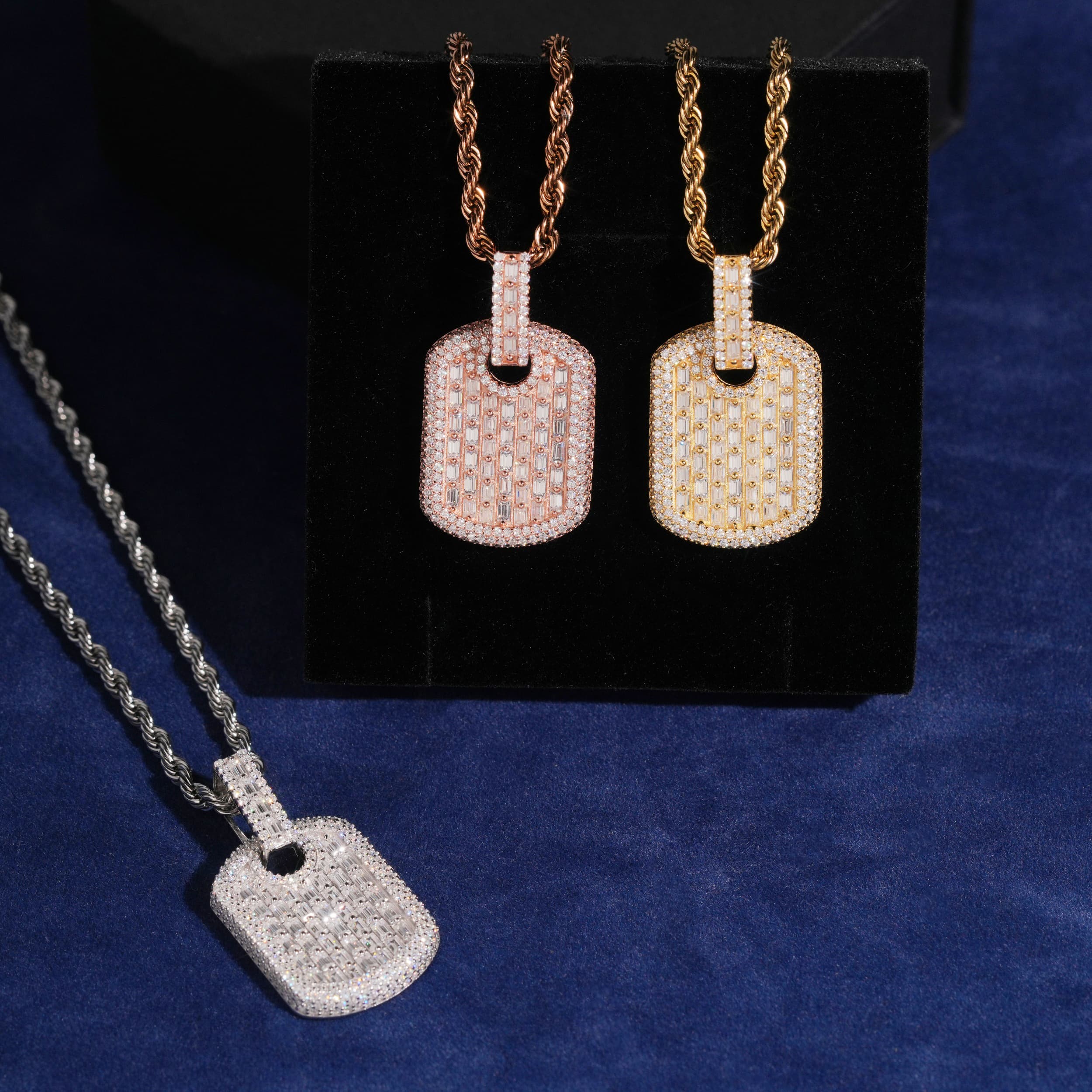 Mini Size Baguette Cut Moissanite Diamond Dog Tag Pendant