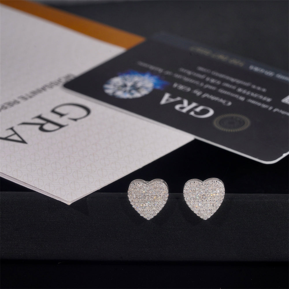 Heart Sahped VVS Moissanite Stud Earrings Screw Back With GRA Report