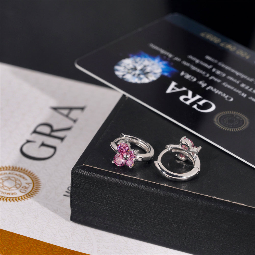 925 Sterling Silver Women Moissanite Hoop Earrings Butterfly Design