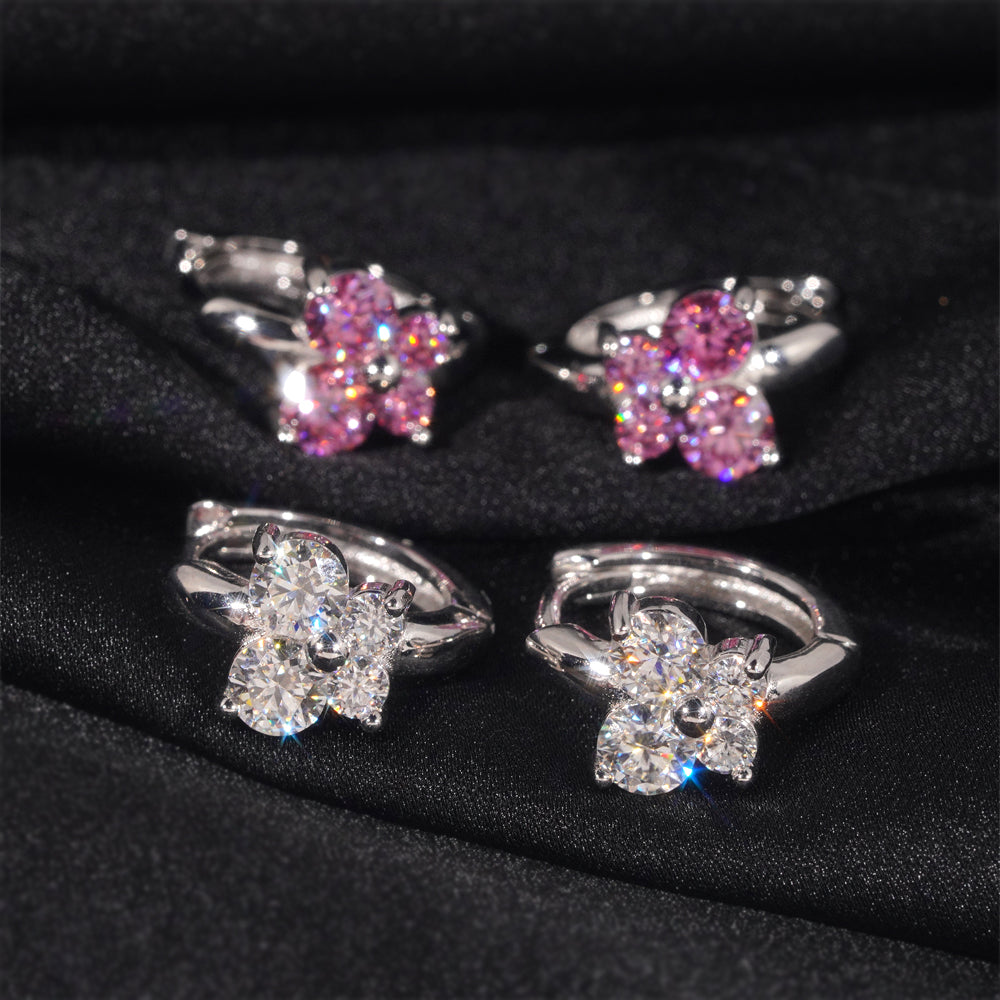 925 Sterling Silver Women Moissanite Hoop Earrings Butterfly Design