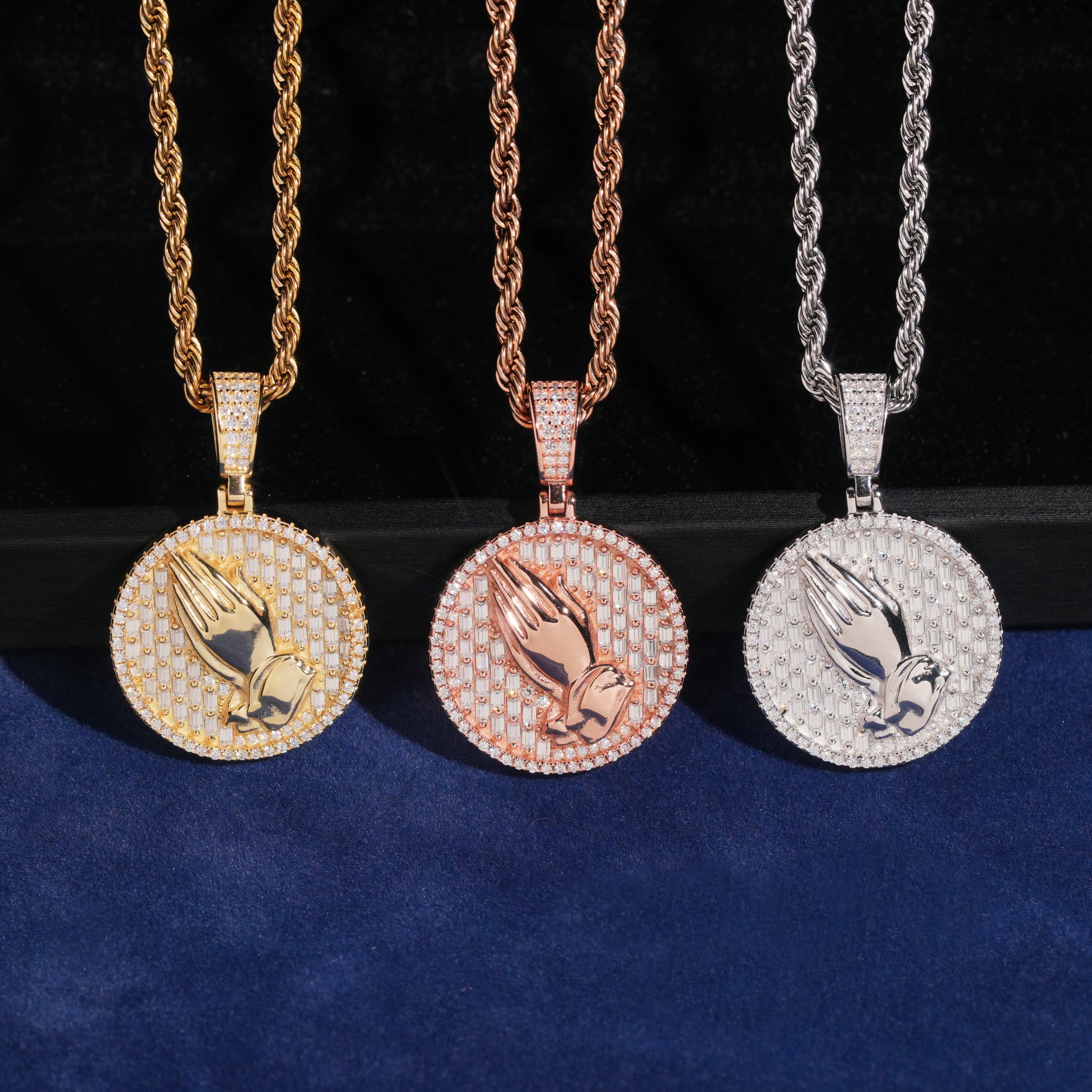 Iced Out Moissanite Hip Hop Circle Style Praying Hands Pendant