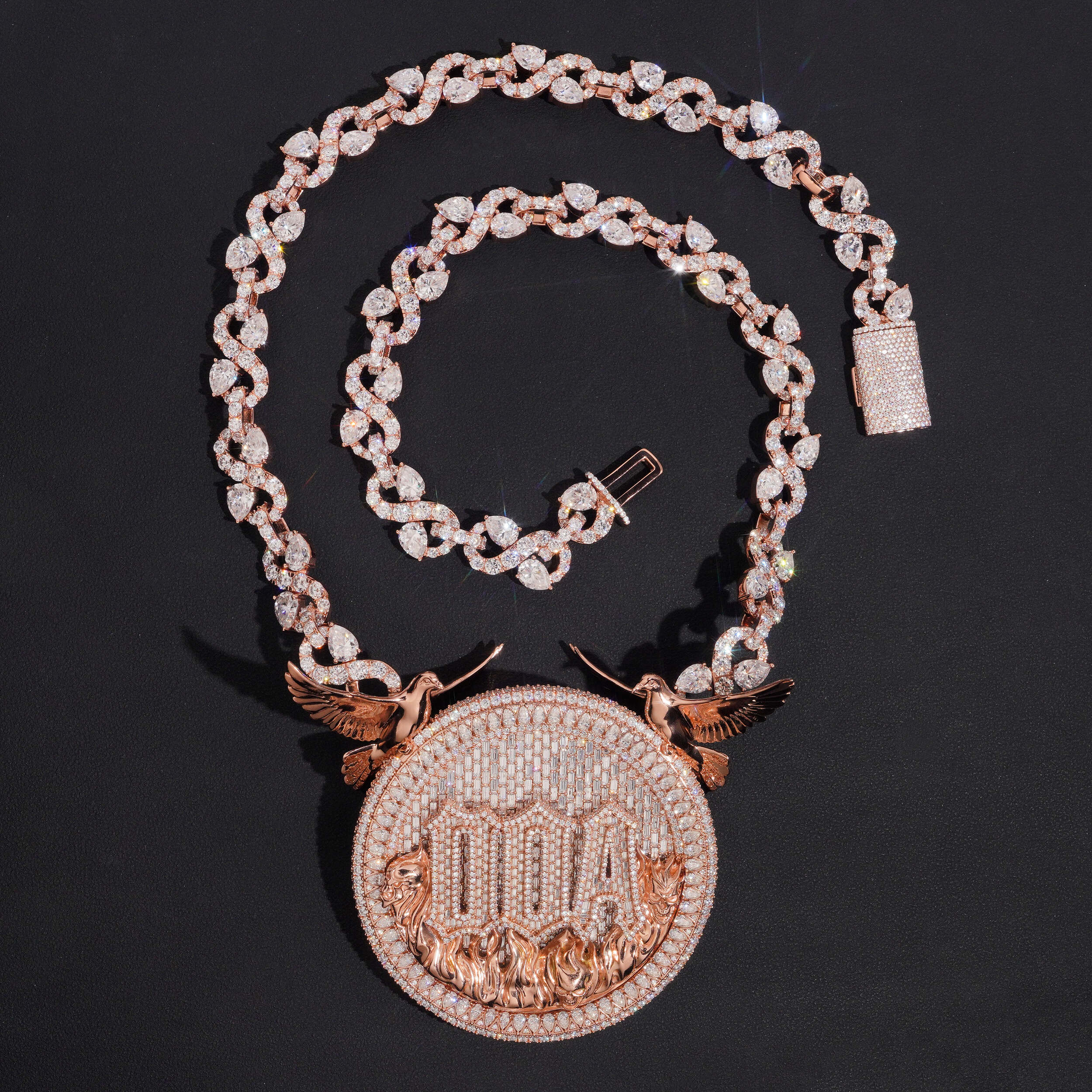 Custom Made Circle Name Infinity Chain Set Rose Gold Moissanite Diamond