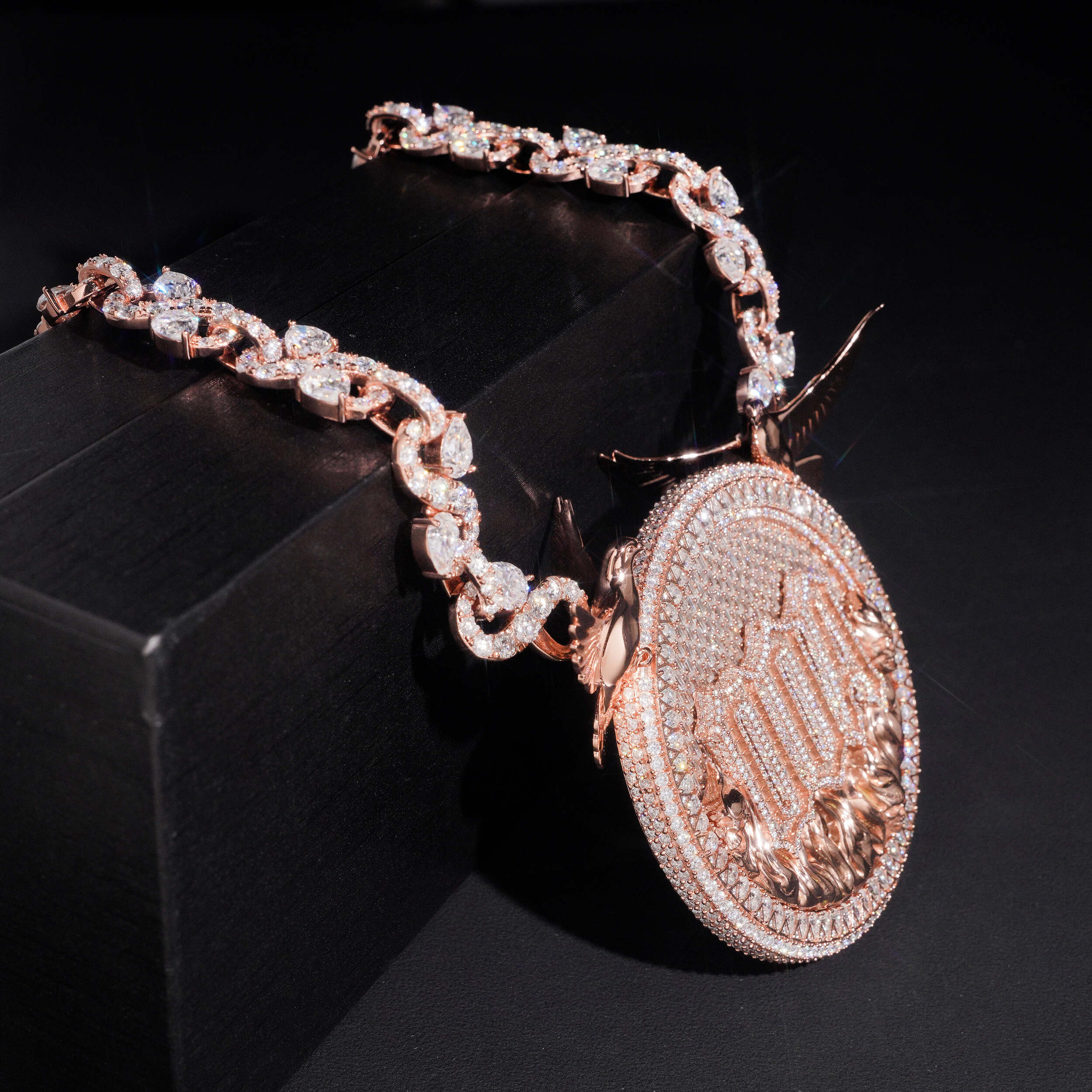 Custom Made Circle Name Infinity Chain Set Rose Gold Moissanite Diamond