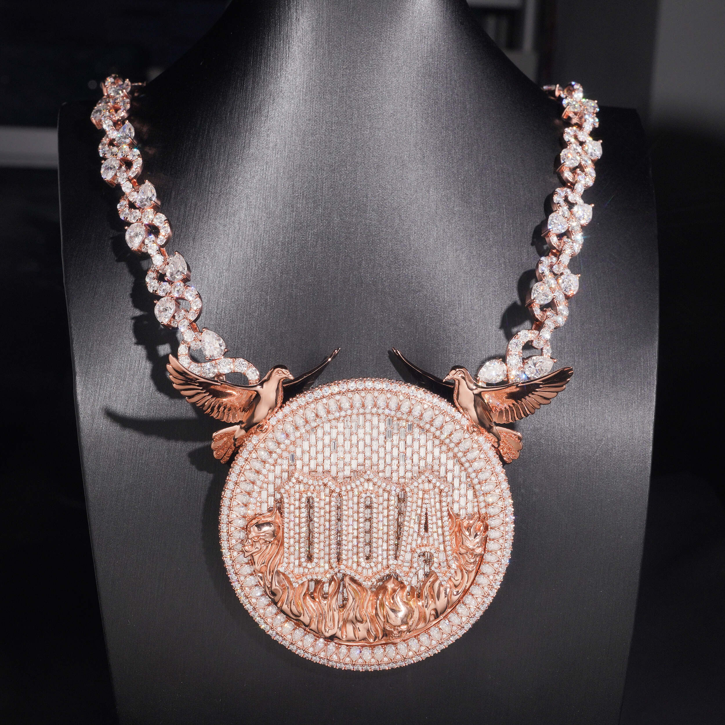 Custom Made Circle Name Infinity Chain Set Rose Gold Moissanite Diamond