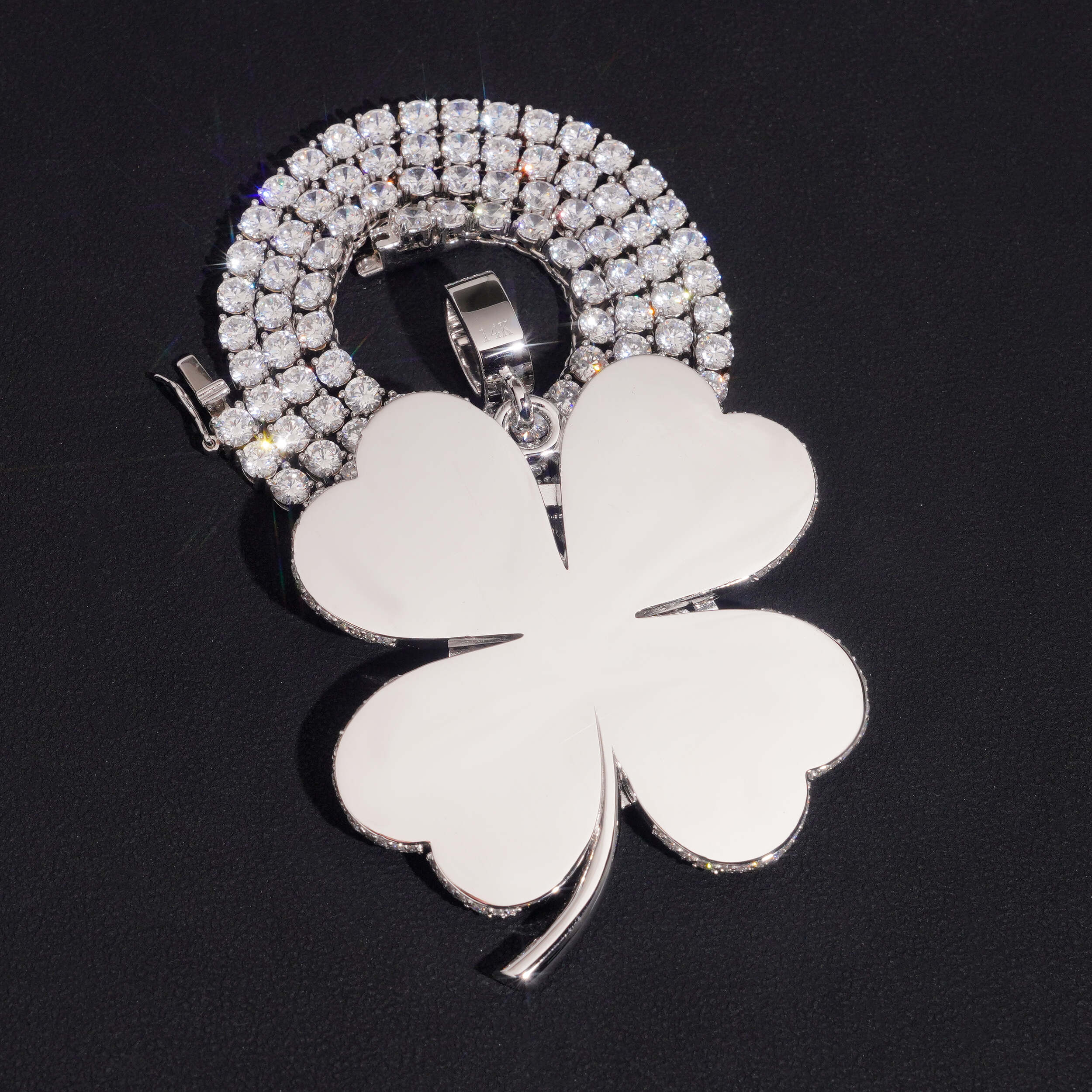 Moissanite Diamond 2Inch Clover Name Letter Pendant Match Tennis Chain