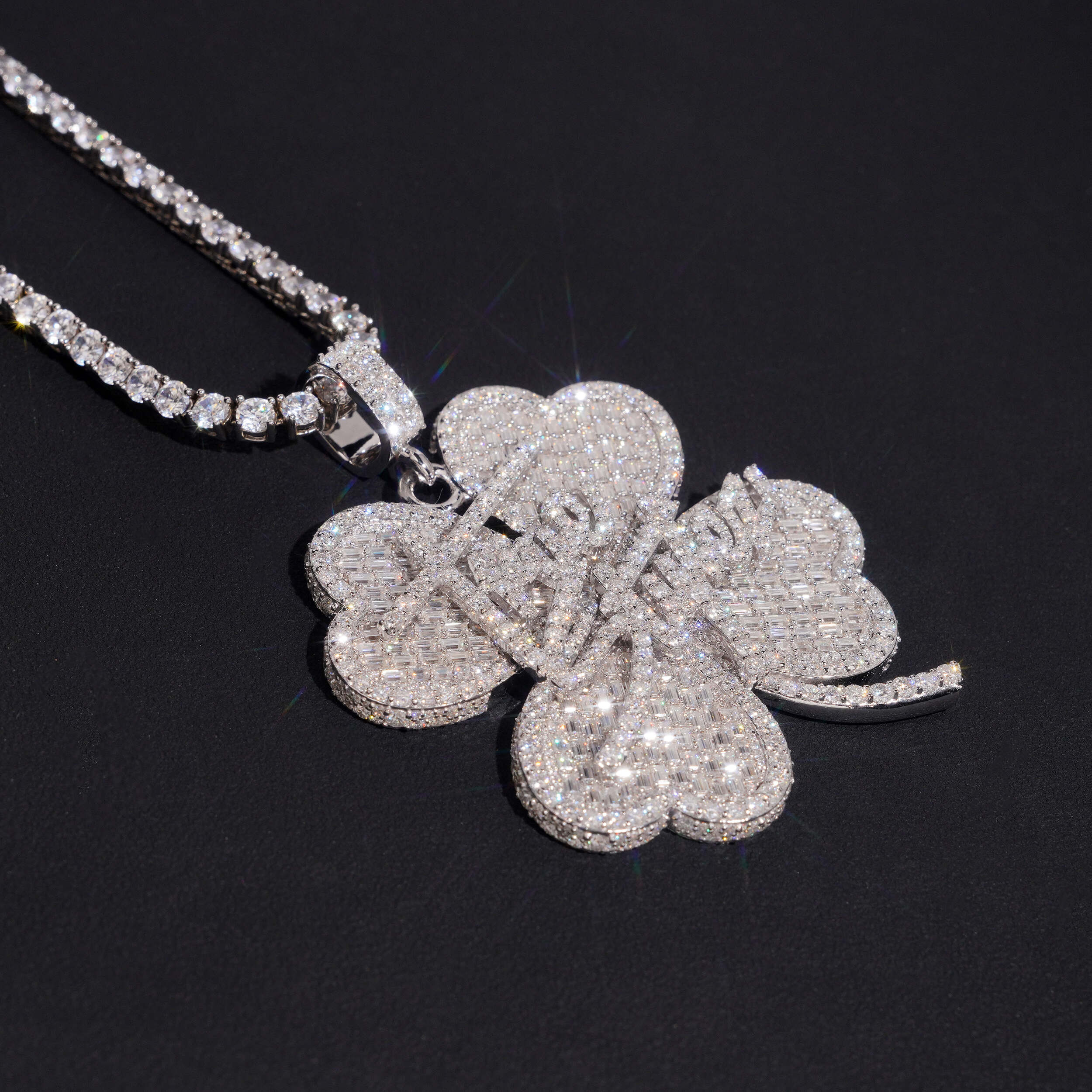 Moissanite Diamond 2Inch Clover Name Letter Pendant Match Tennis Chain