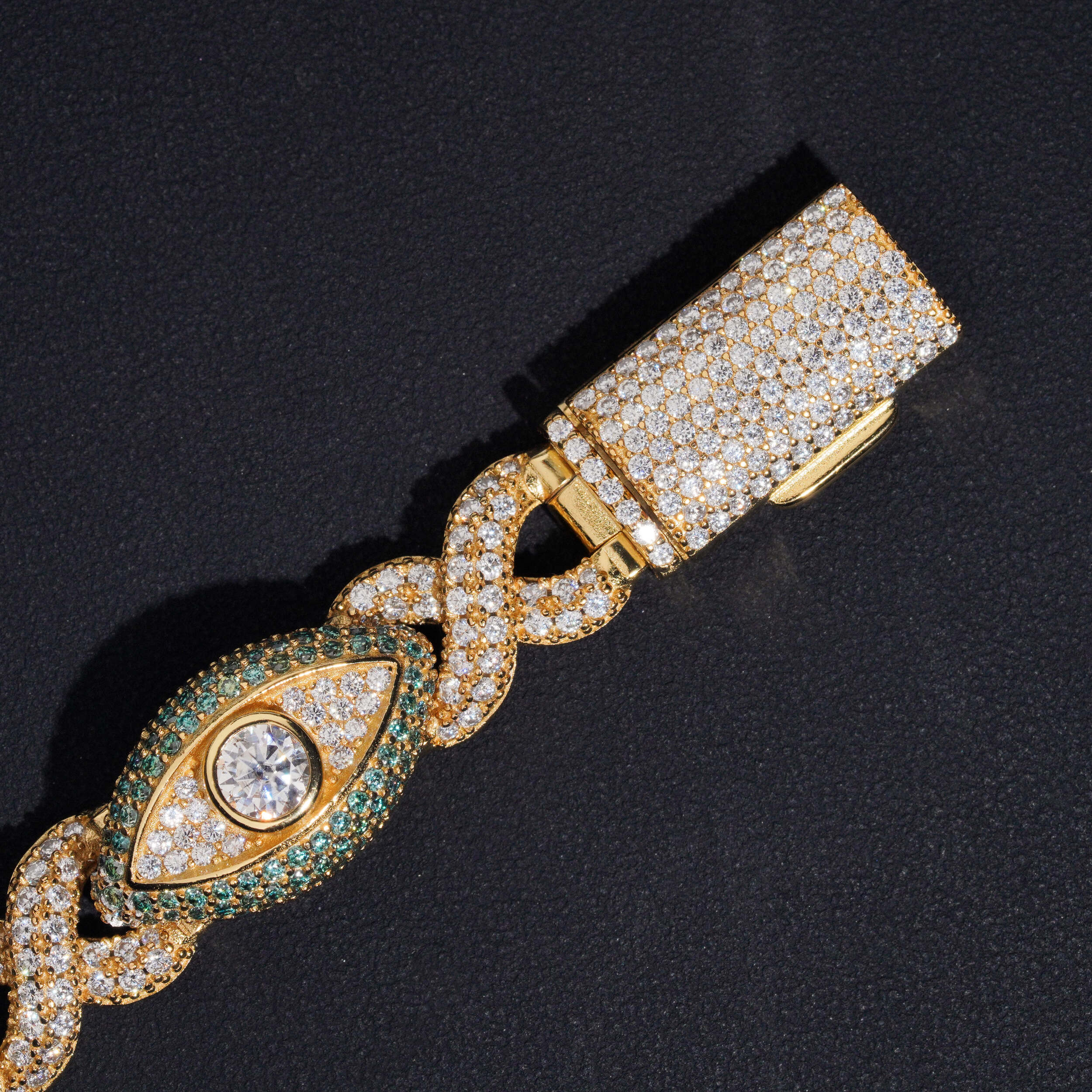 Iced Out 15MM Width Gold Plated VVS Moissanite Evil Eye Link Bracelet For Men