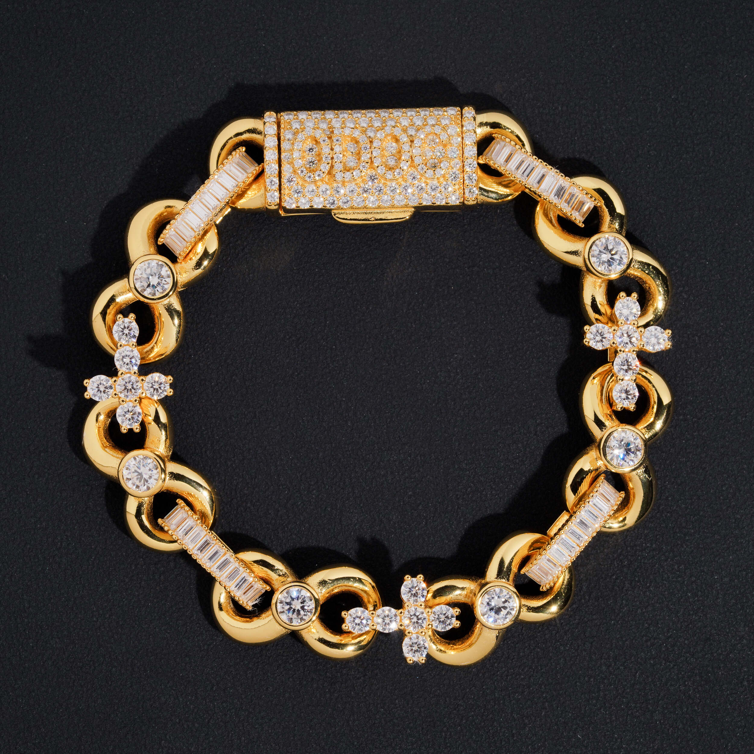 18K Gold Plated Infinity Link Bracelet With Custom Name Clasp VVS Moissanite Hip Hop Jewelry