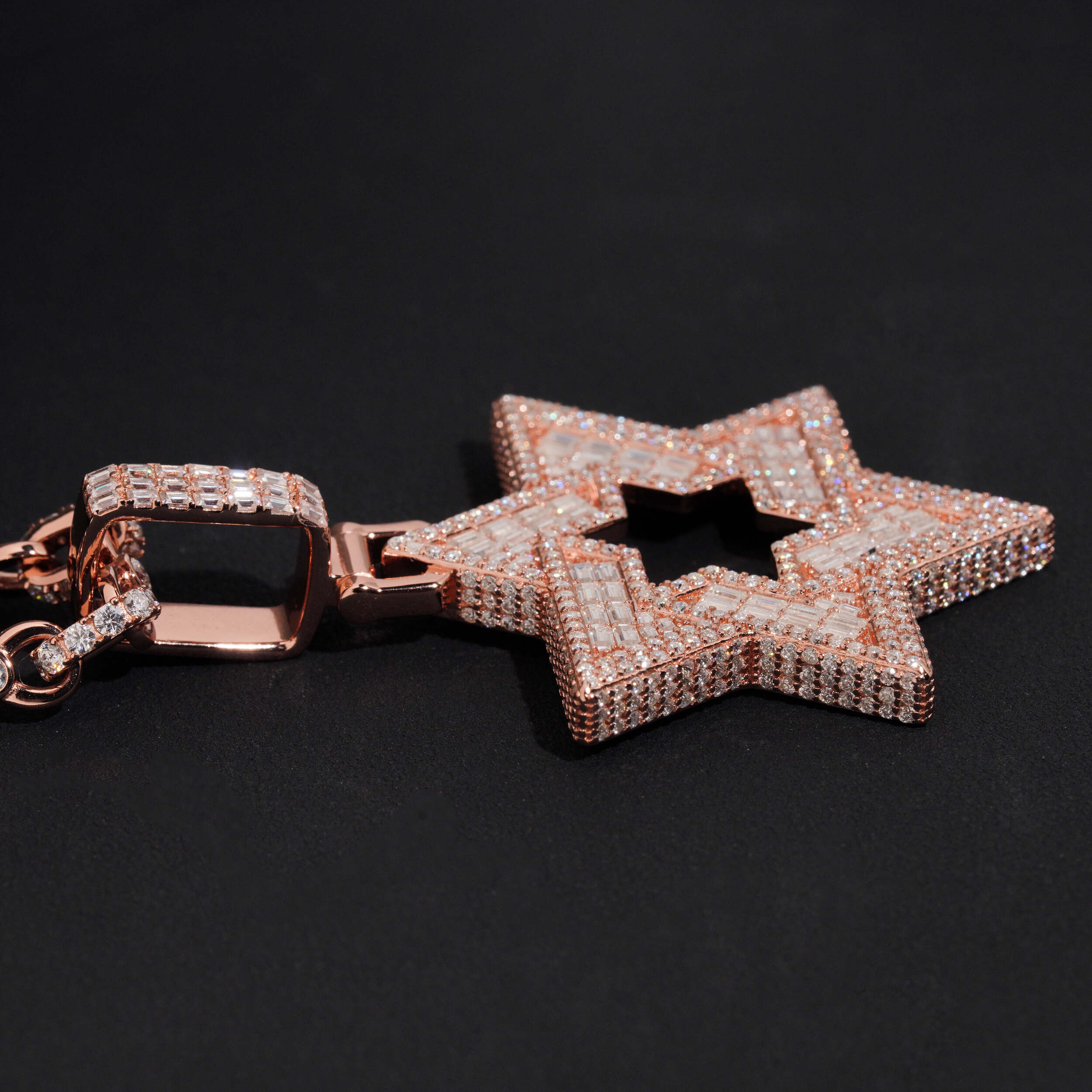 VVS Moissanite Hip Hop Jewelry Custom Made David Star Pendant With 6MM Infinity Link Chain