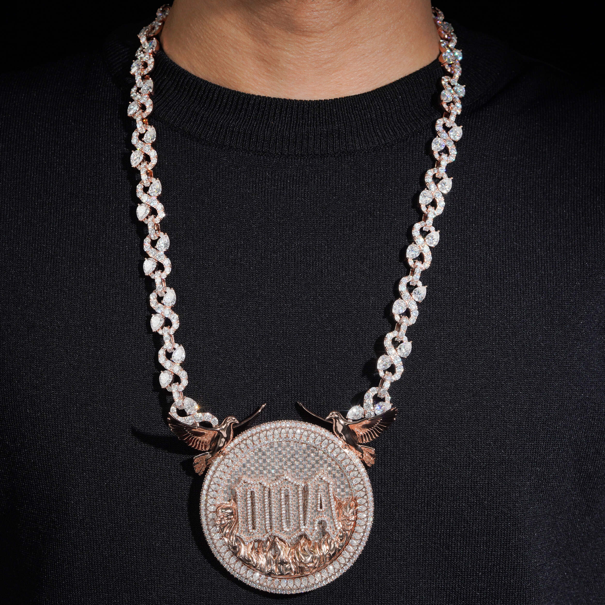 Custom Made Circle Name Infinity Chain Set Rose Gold Moissanite Diamond