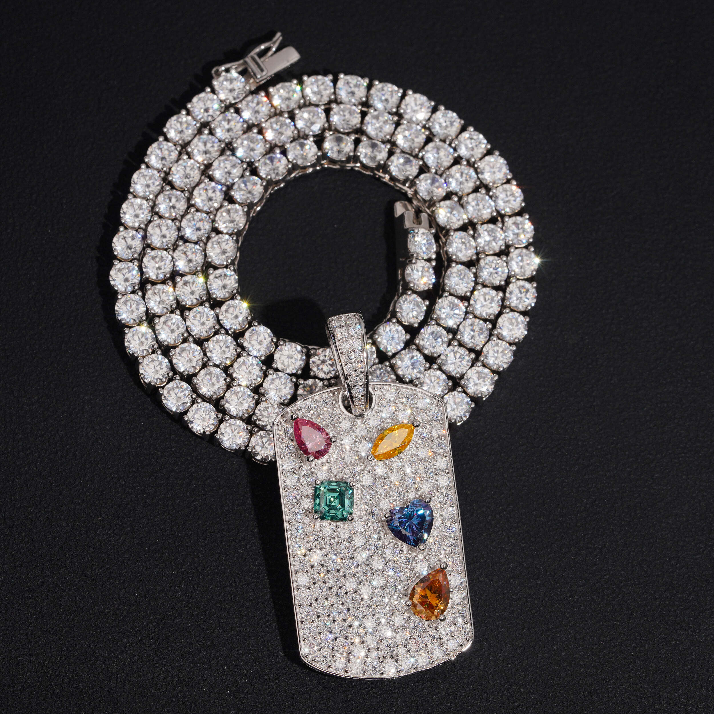 Candy Color Moissanite Dog Tag Pendant VVS Diamond Charm
