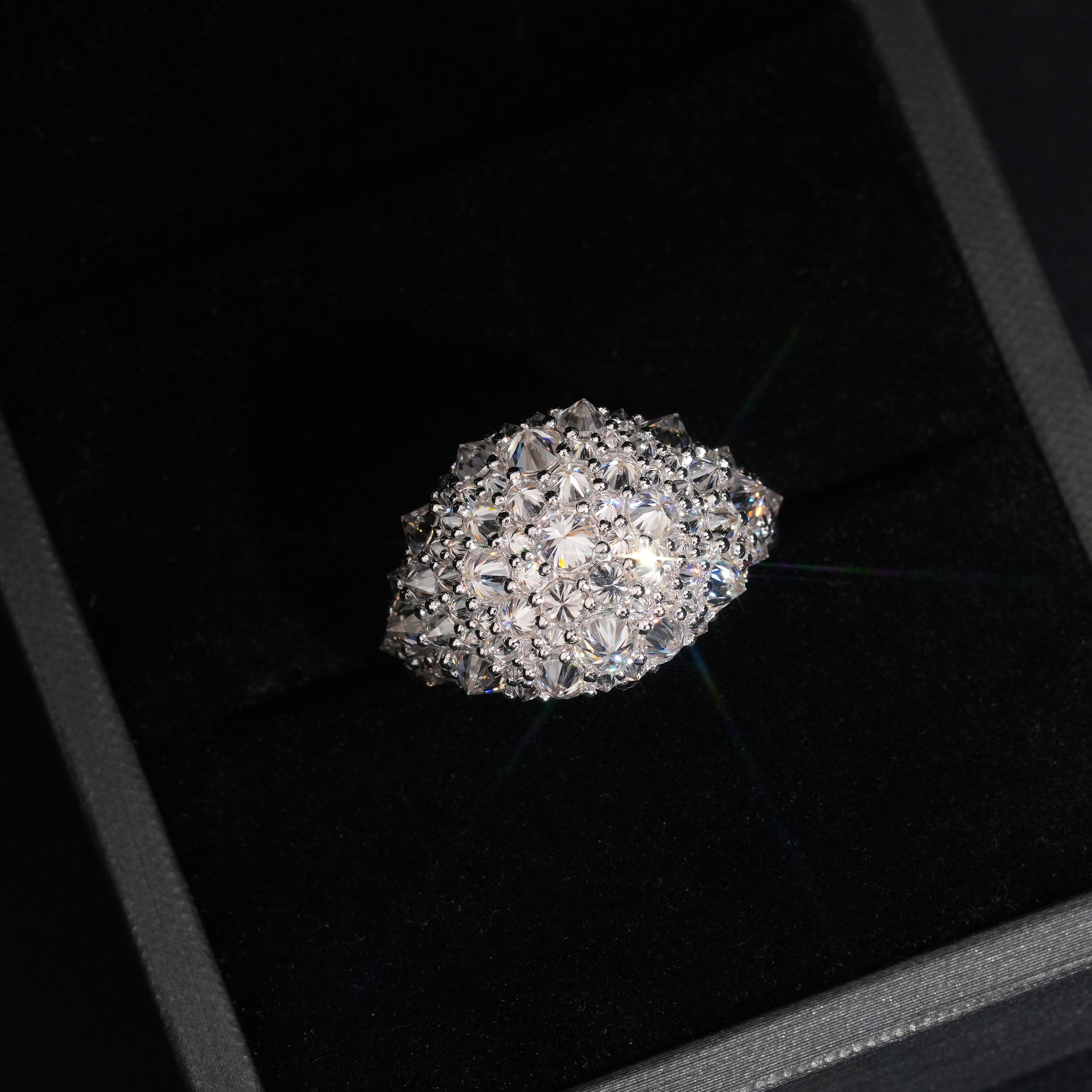 VVS Moissanite Diamond Sterling Silver Upside Down Mosaic Setting Men Ring