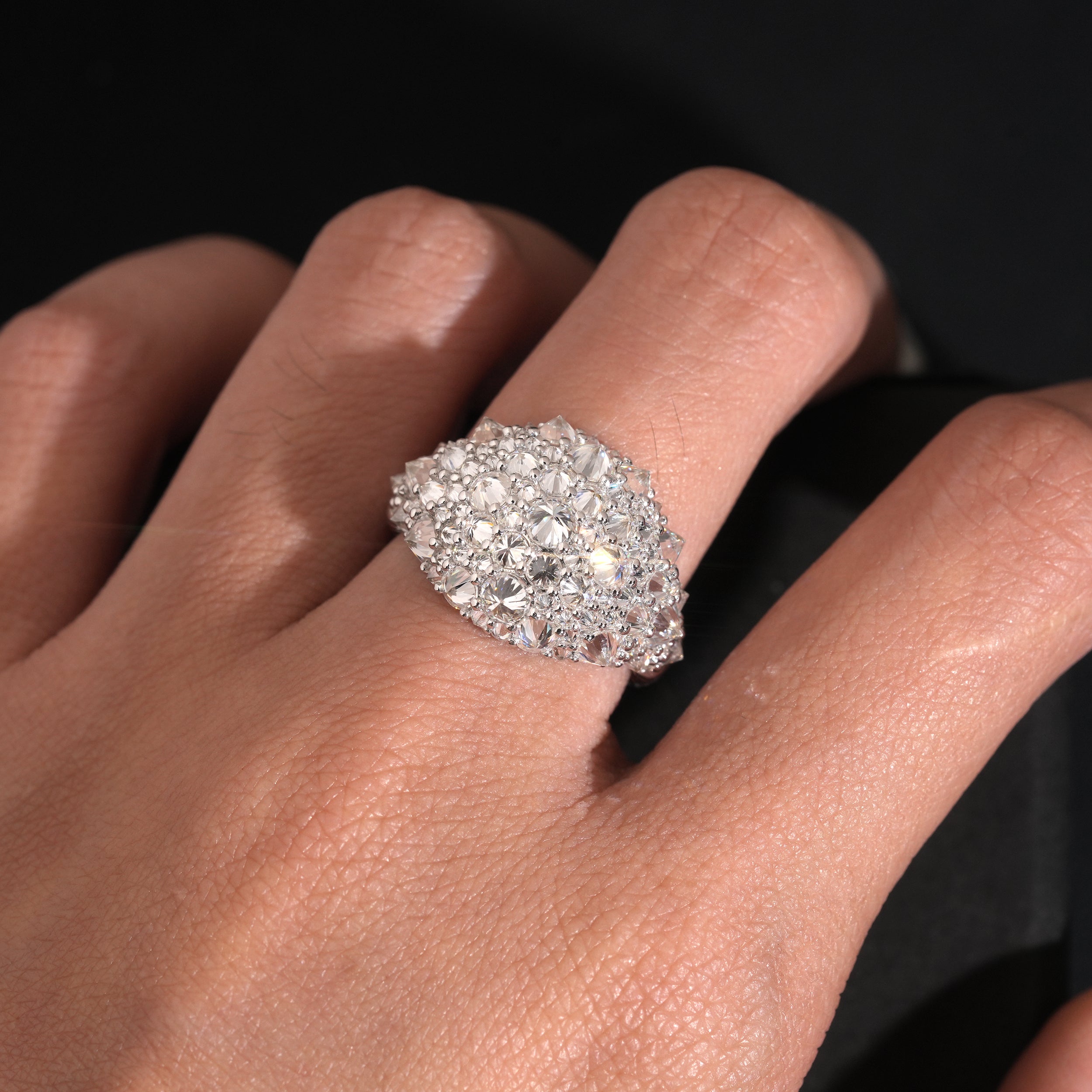 VVS Moissanite Diamond Sterling Silver Upside Down Mosaic Setting Men Ring