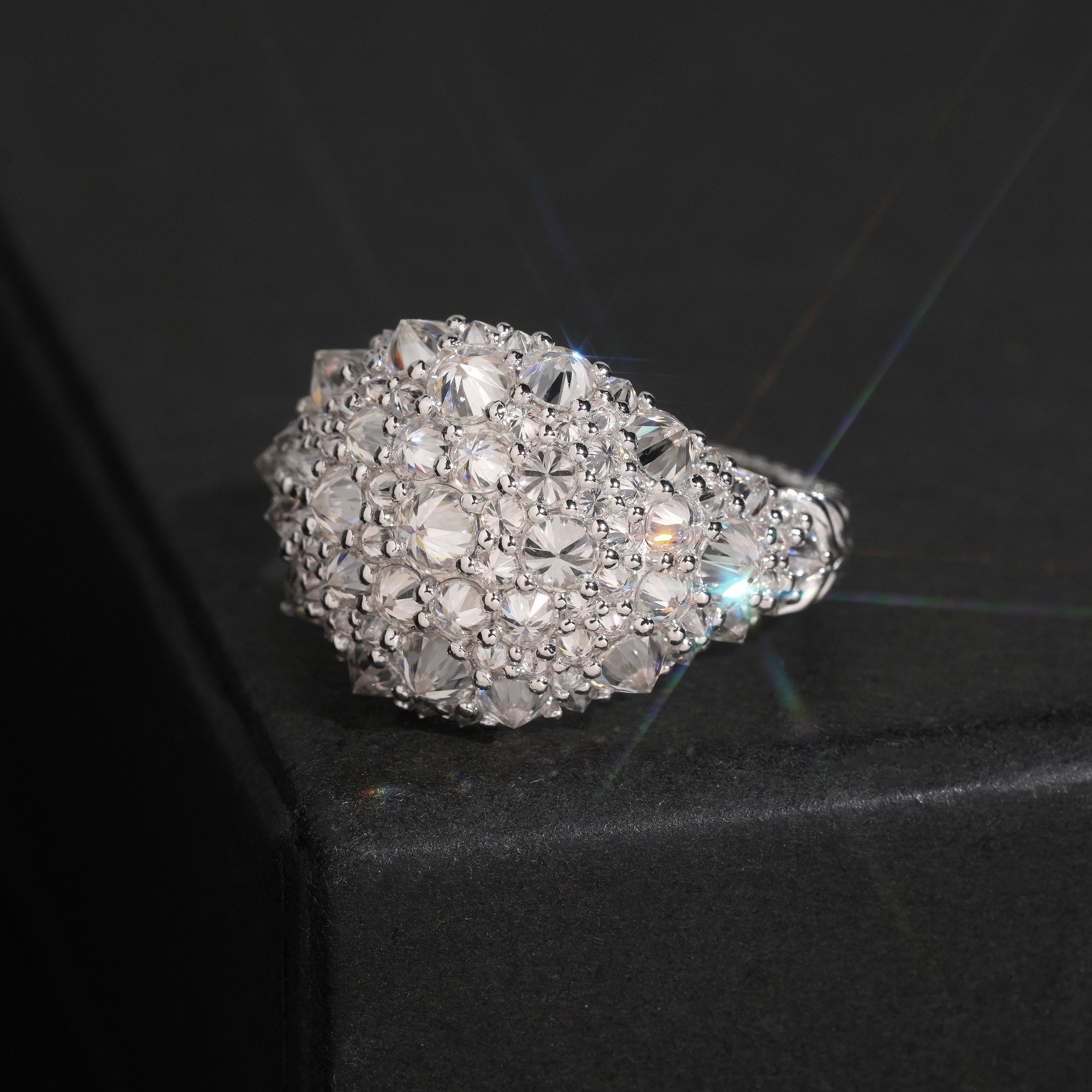 VVS Moissanite Diamond Sterling Silver Upside Down Mosaic Setting Men Ring