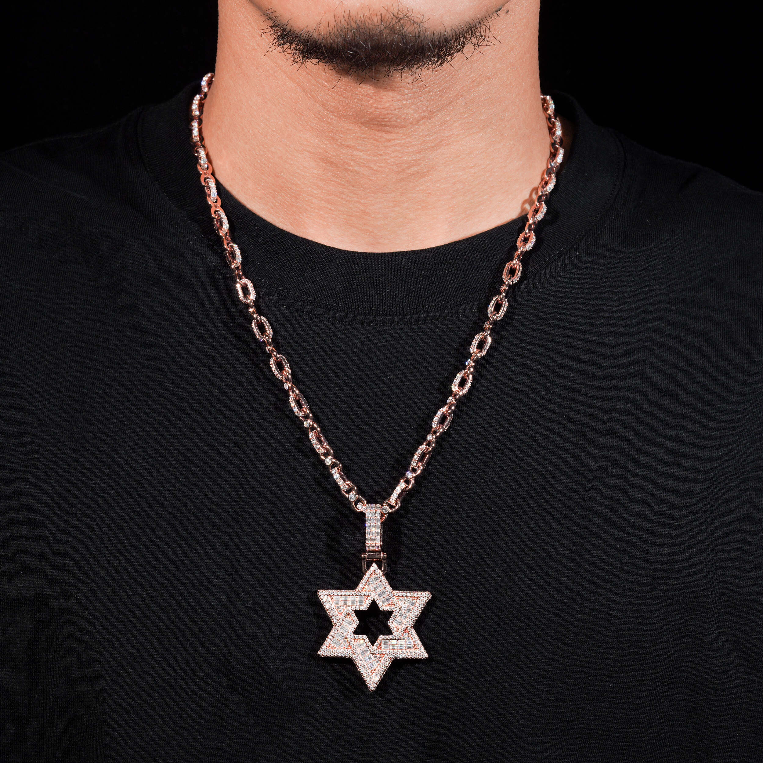 VVS Moissanite Hip Hop Jewelry Custom Made David Star Pendant With 6MM Infinity Link Chain