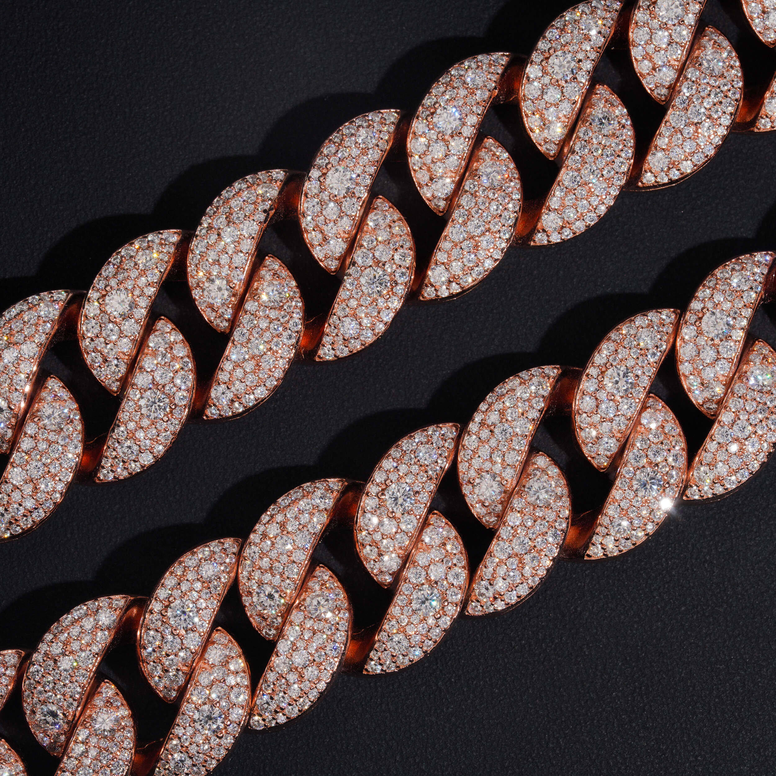 New Arrival Iced Out Dior Lock Rose Gold Mosaic Setting Cuban Link Chain Necklace 24MM Width