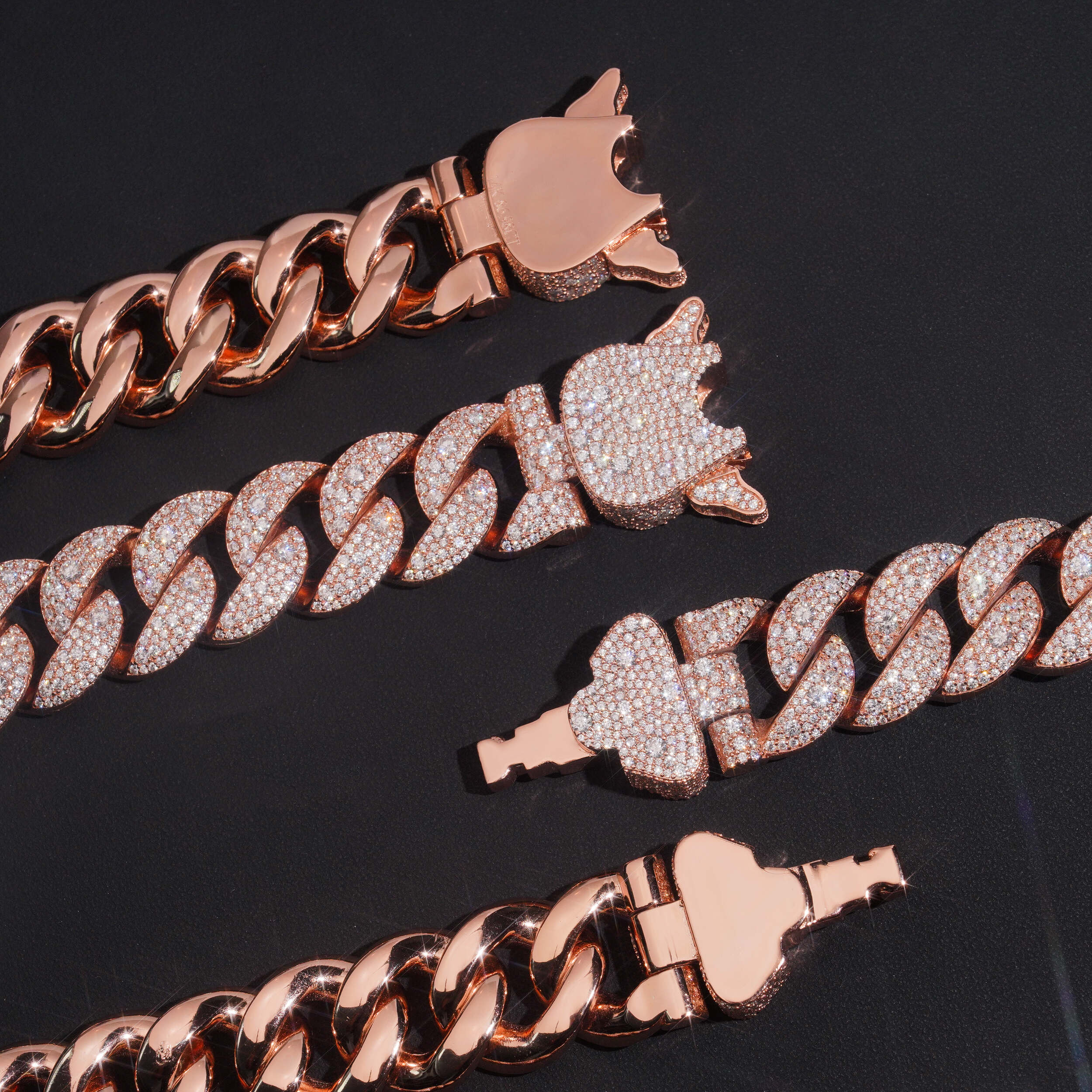 New Arrival Iced Out Dior Lock Rose Gold Mosaic Setting Cuban Link Chain Necklace 24MM Width
