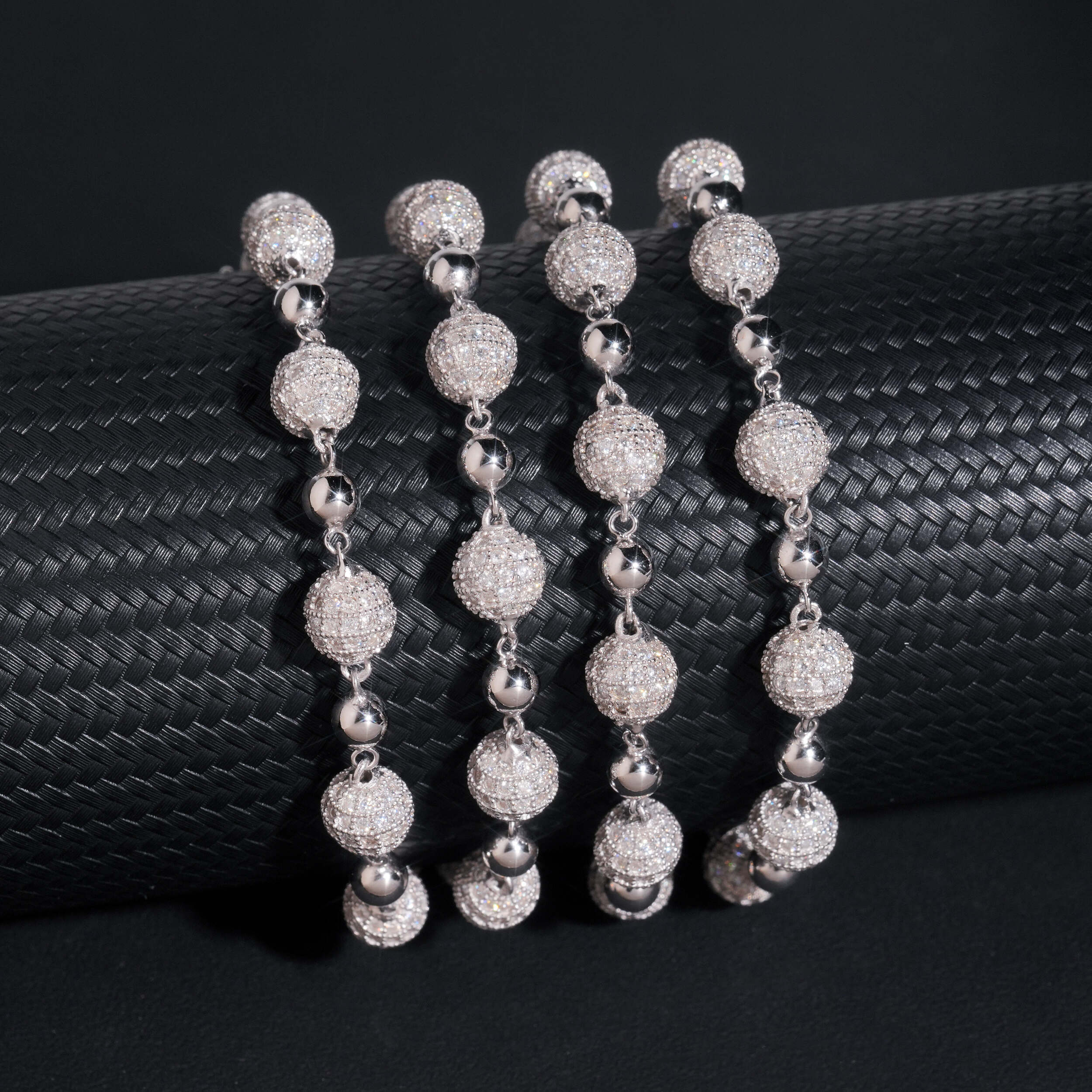 8MM Iced Out Rosary Ball Chain VVS Moissanite Diamond Solid Silver