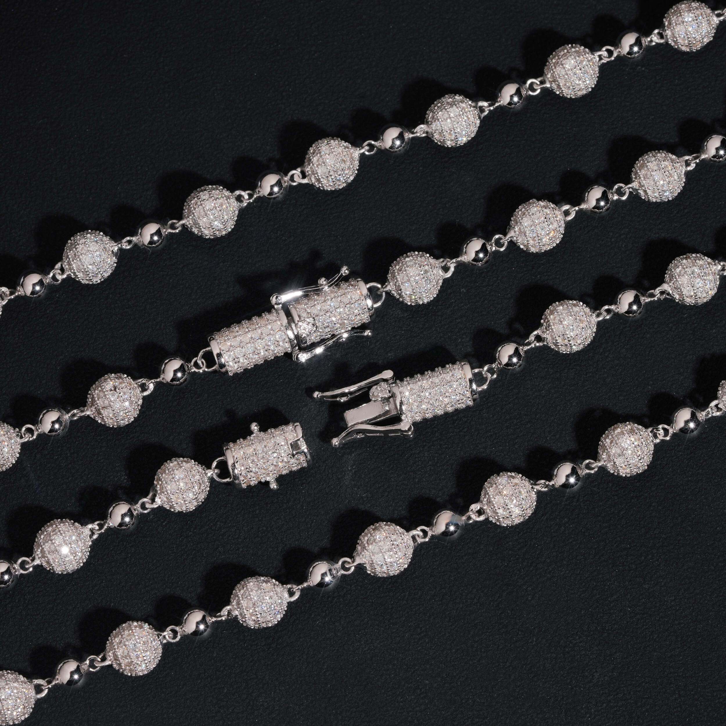 8MM Iced Out Rosary Ball Chain VVS Moissanite Diamond Solid Silver